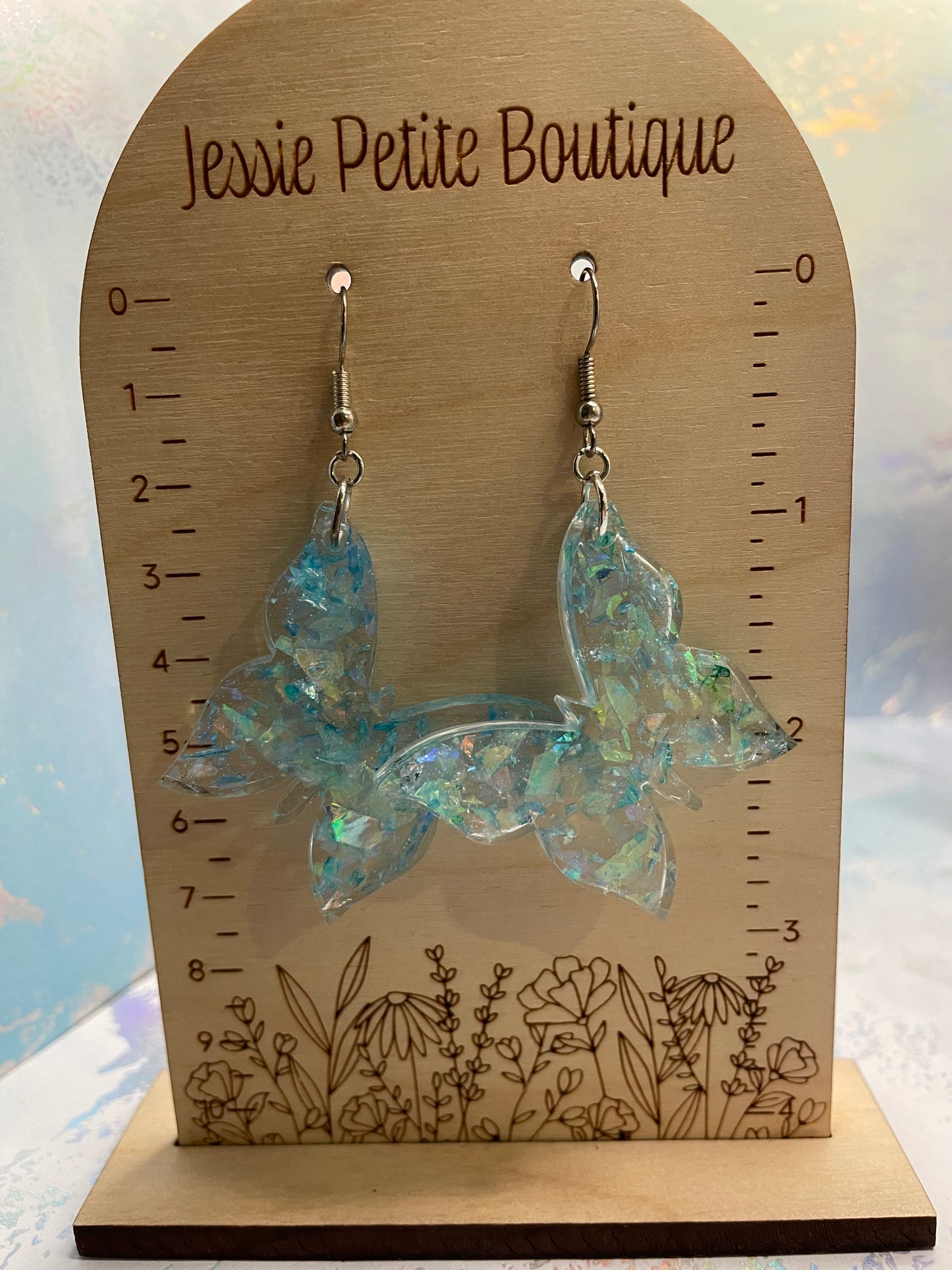 Boucles d'oreilles papillon transparent + bleue - Sans Nickel