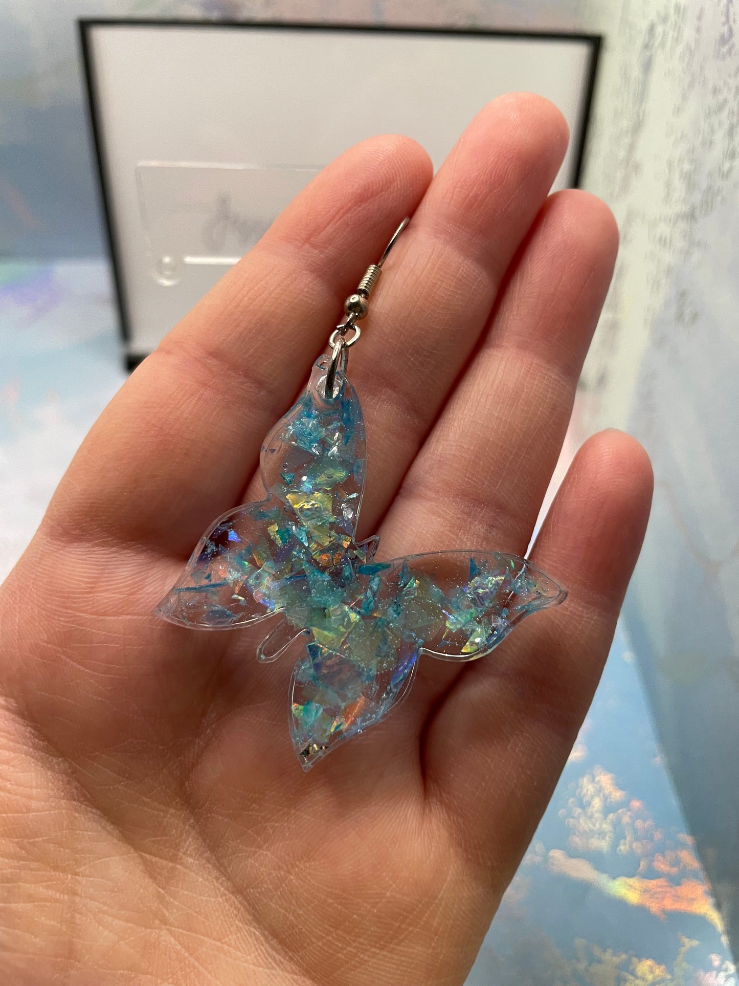 Boucles d'oreilles papillon transparent + bleue - Sans Nickel