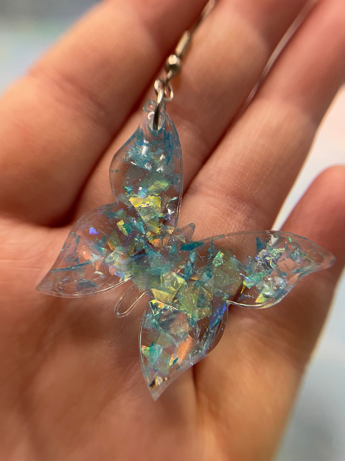 Boucles d'oreilles papillon transparent + bleue - Sans Nickel