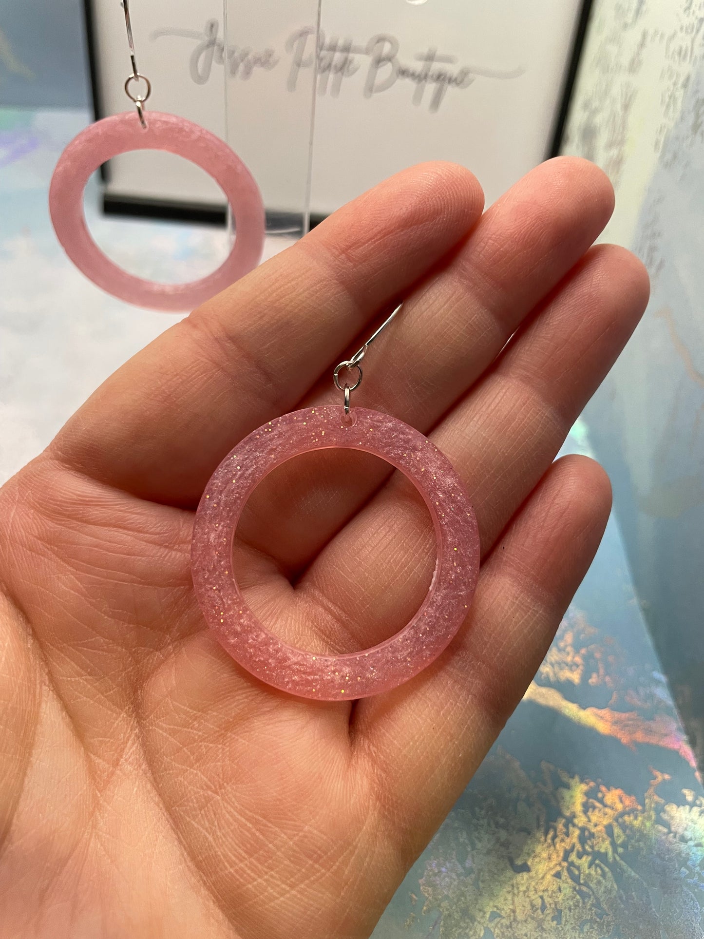 Boucles d'oreilles cercle rose scintillant -Acier inoxydable