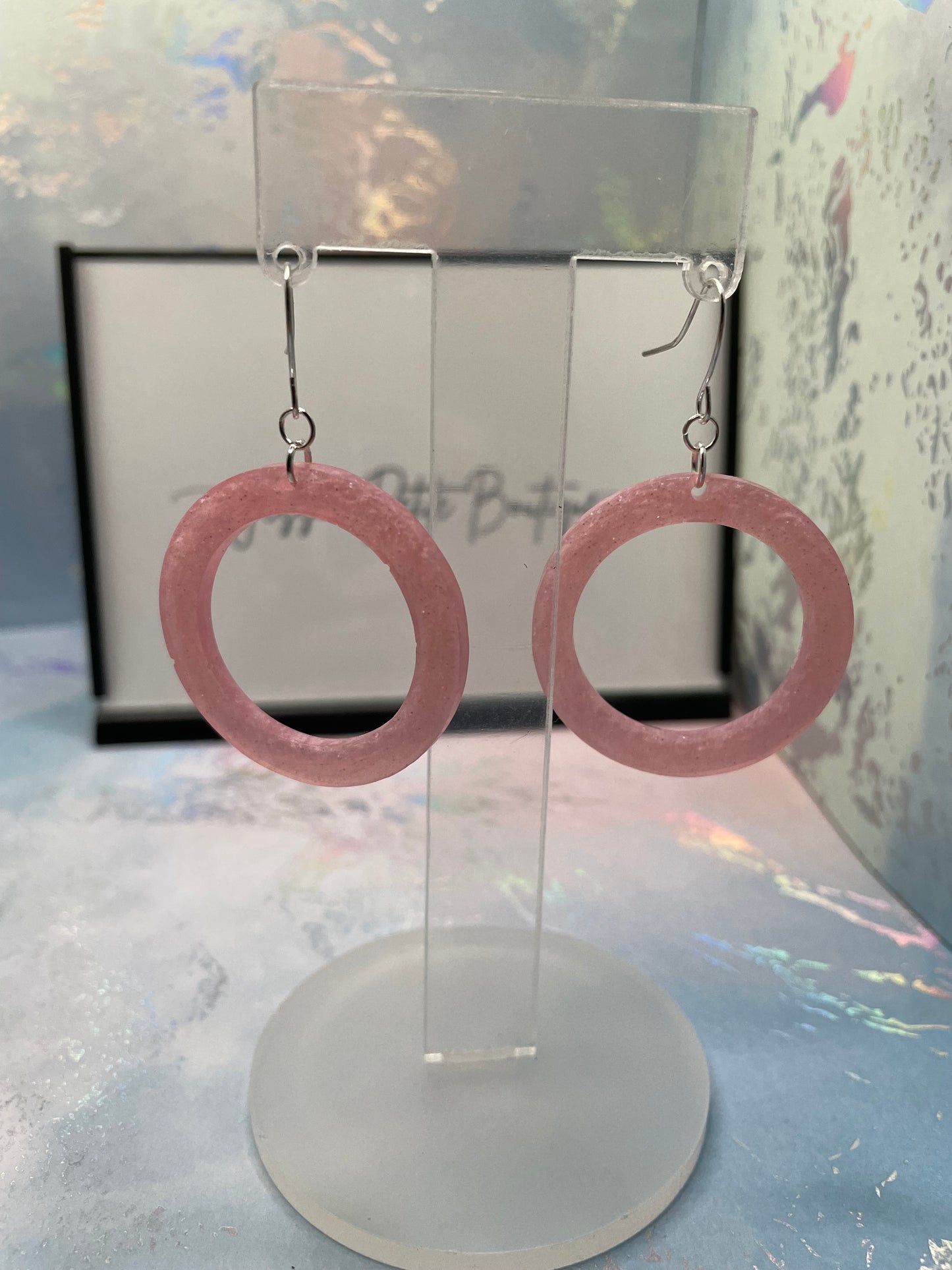 Boucles d'oreilles cercle rose scintillant -Acier inoxydable