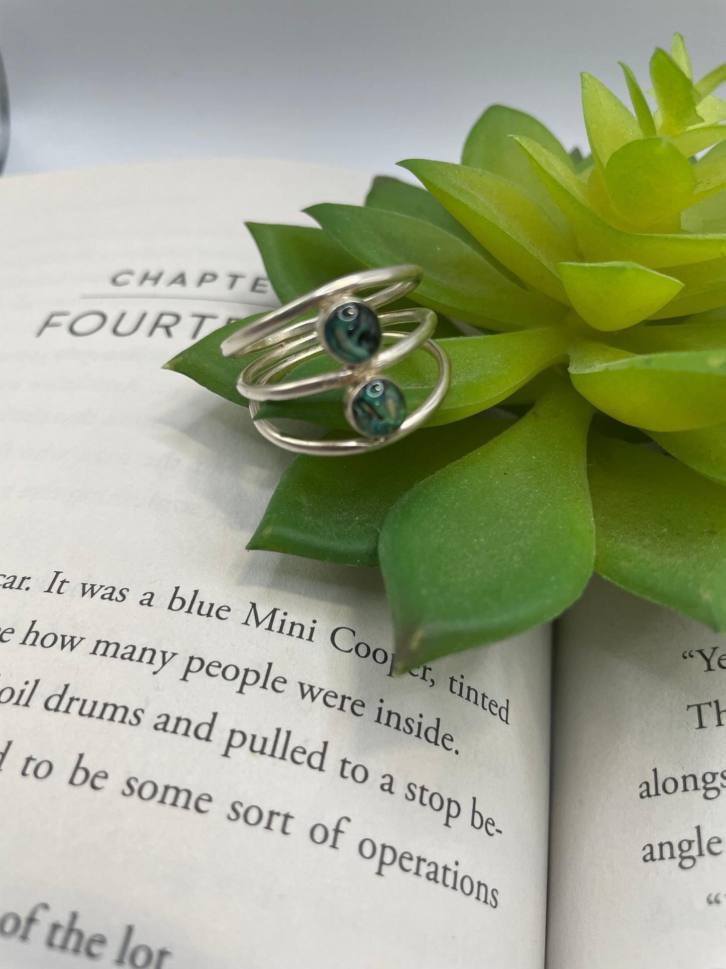 Double Teal Shell Resin Ring-Size 10US