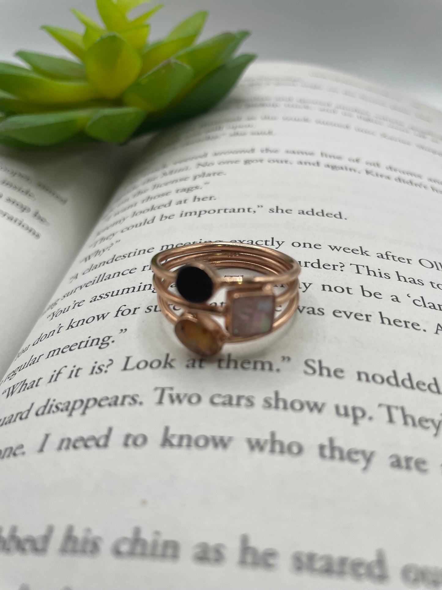 Triple Stone Rose Gold Ring-Size 10US