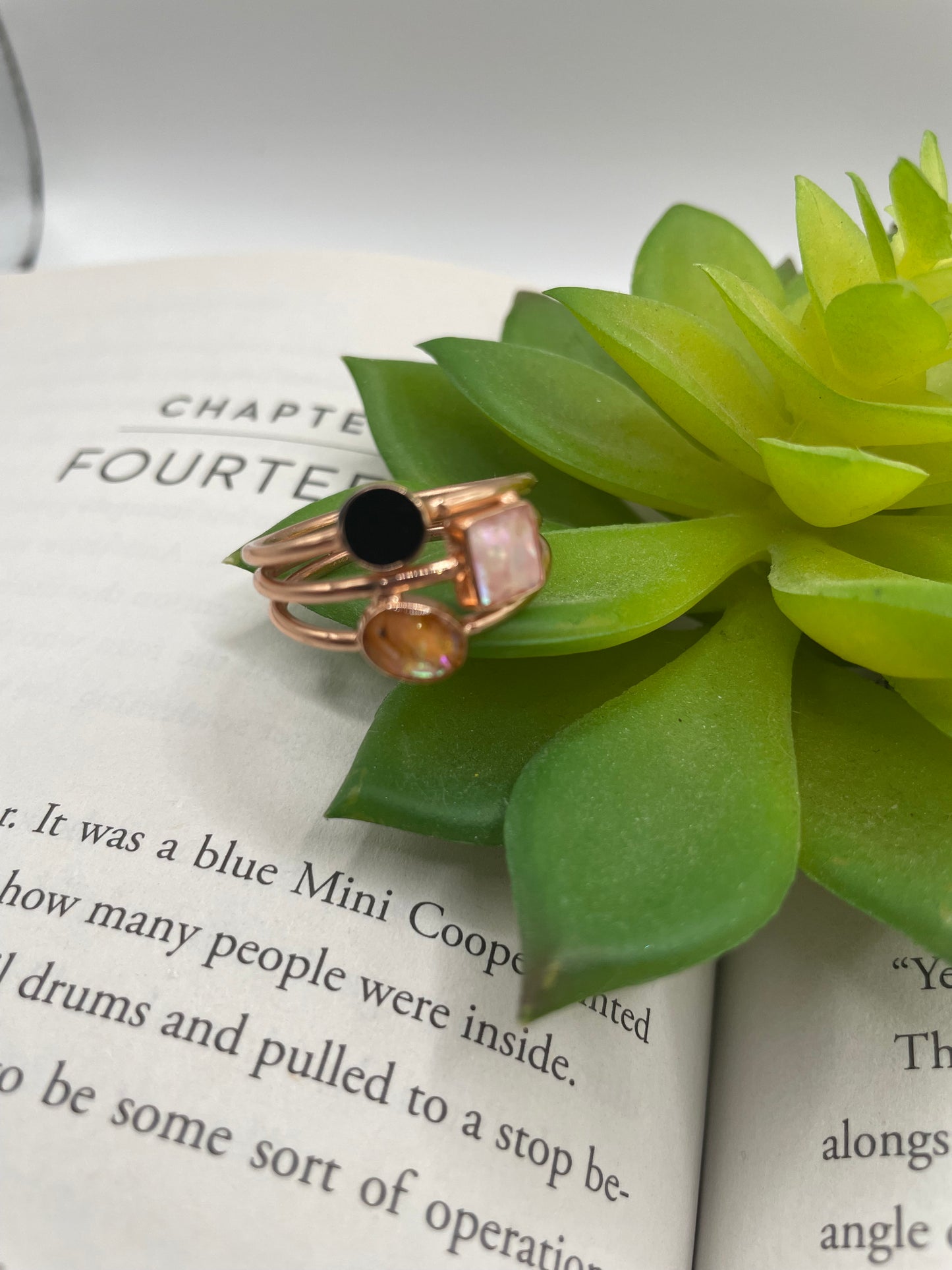Triple Stone Rose Gold Ring-Size 10US