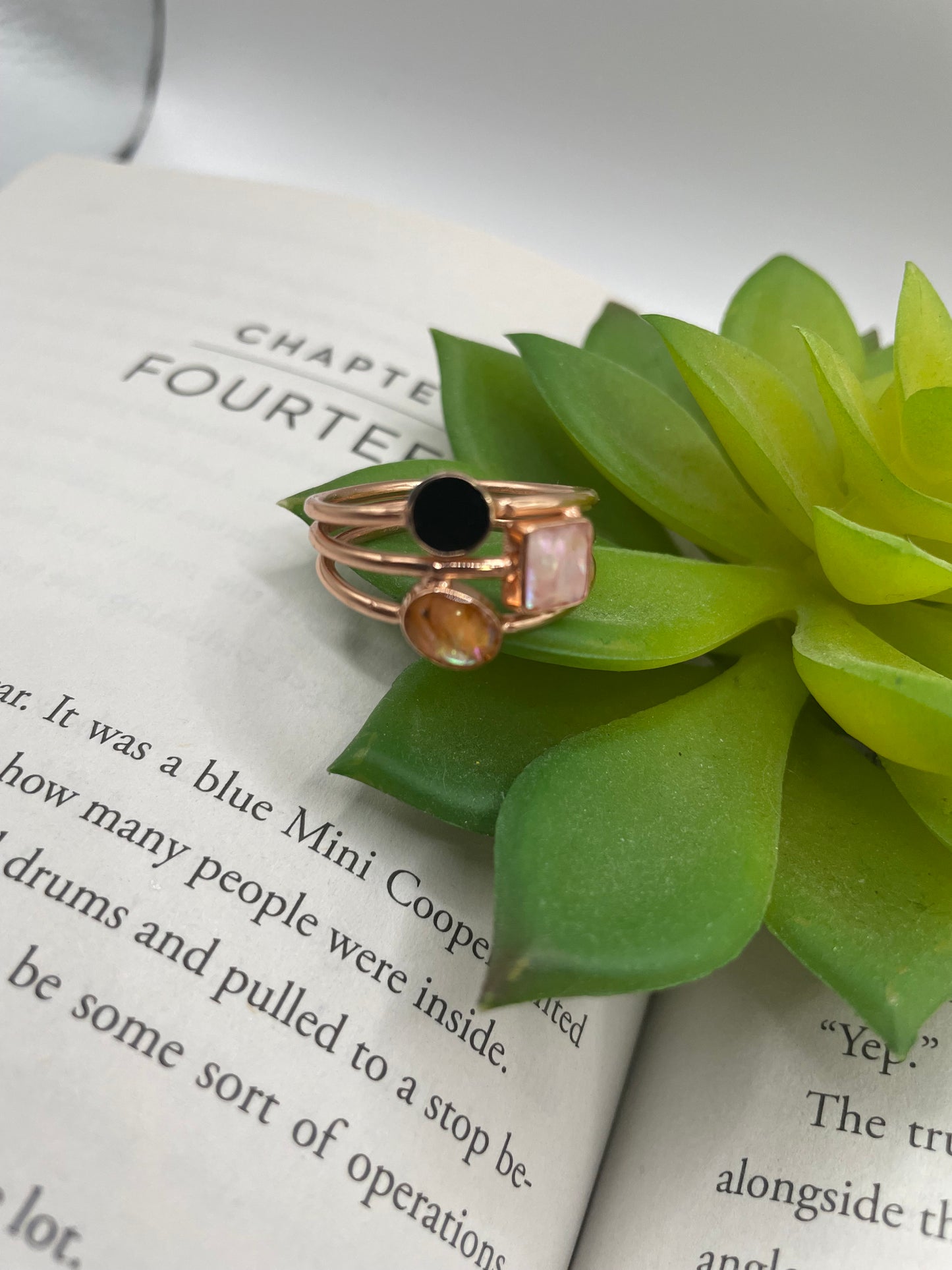 Triple Stone Rose Gold Ring-Size 10US