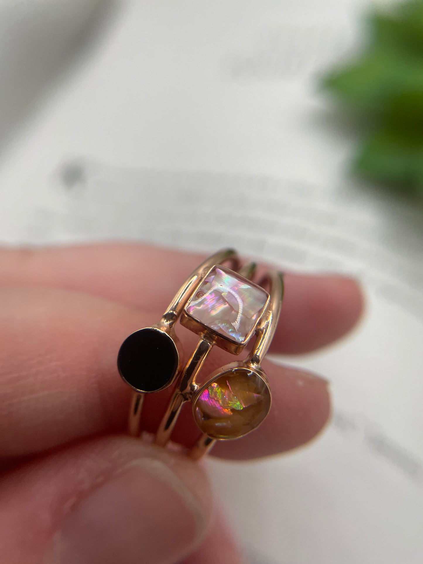 Triple Stone Rose Gold Ring-Size 10US