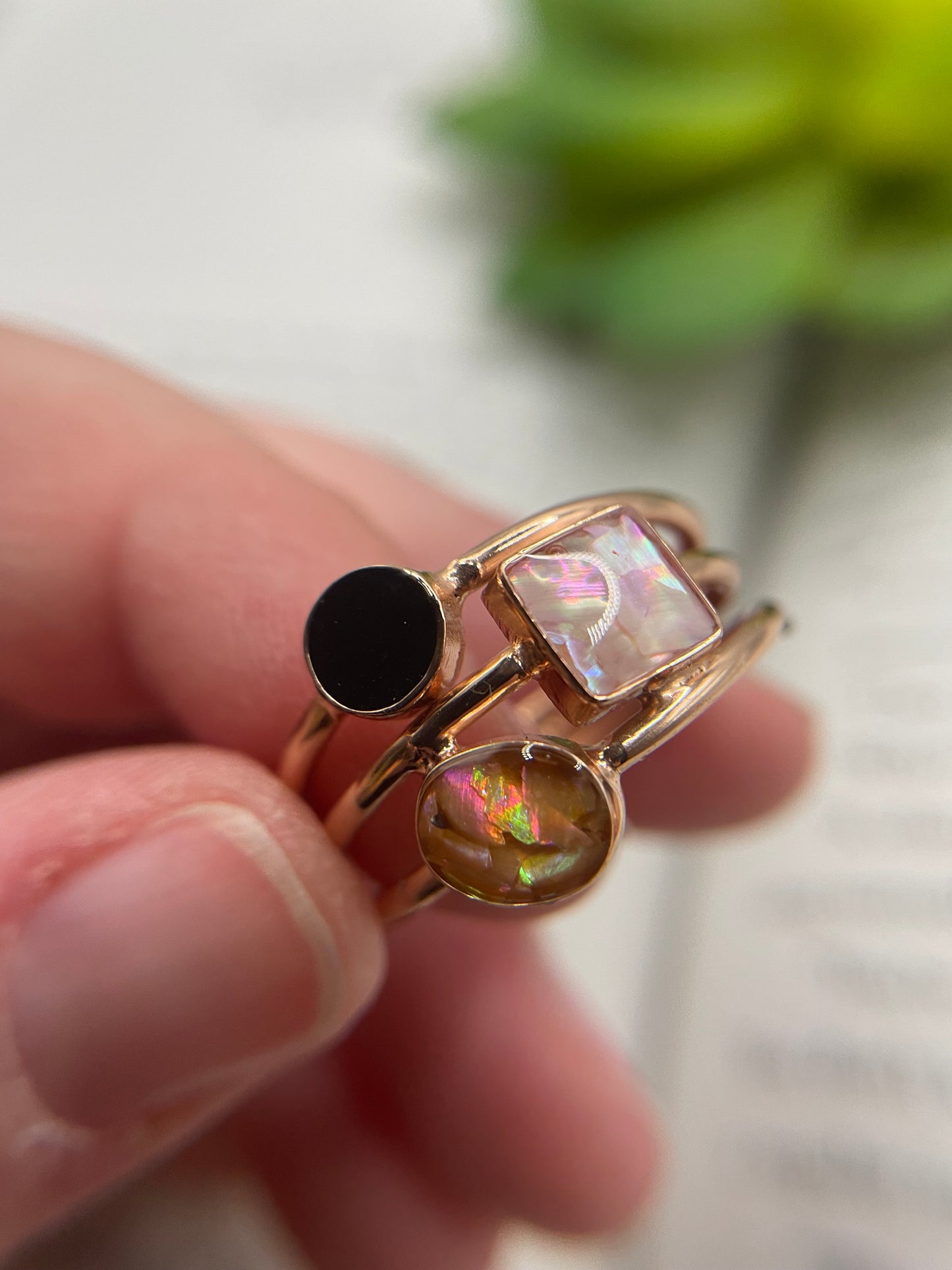 Triple Stone Rose Gold Ring-Size 10US