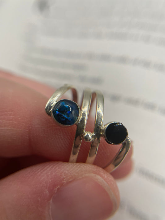 Bague Double Pierre Bleue+Noire-Taille 8US