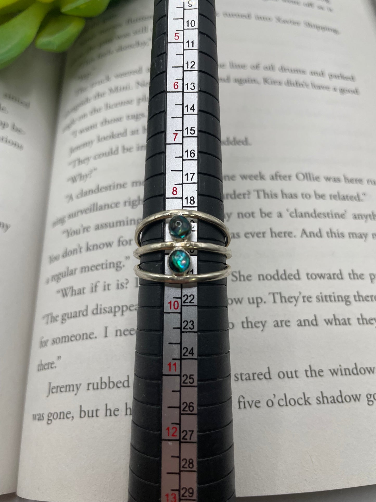 Bague double serti coquillage bleu-Taille 9US