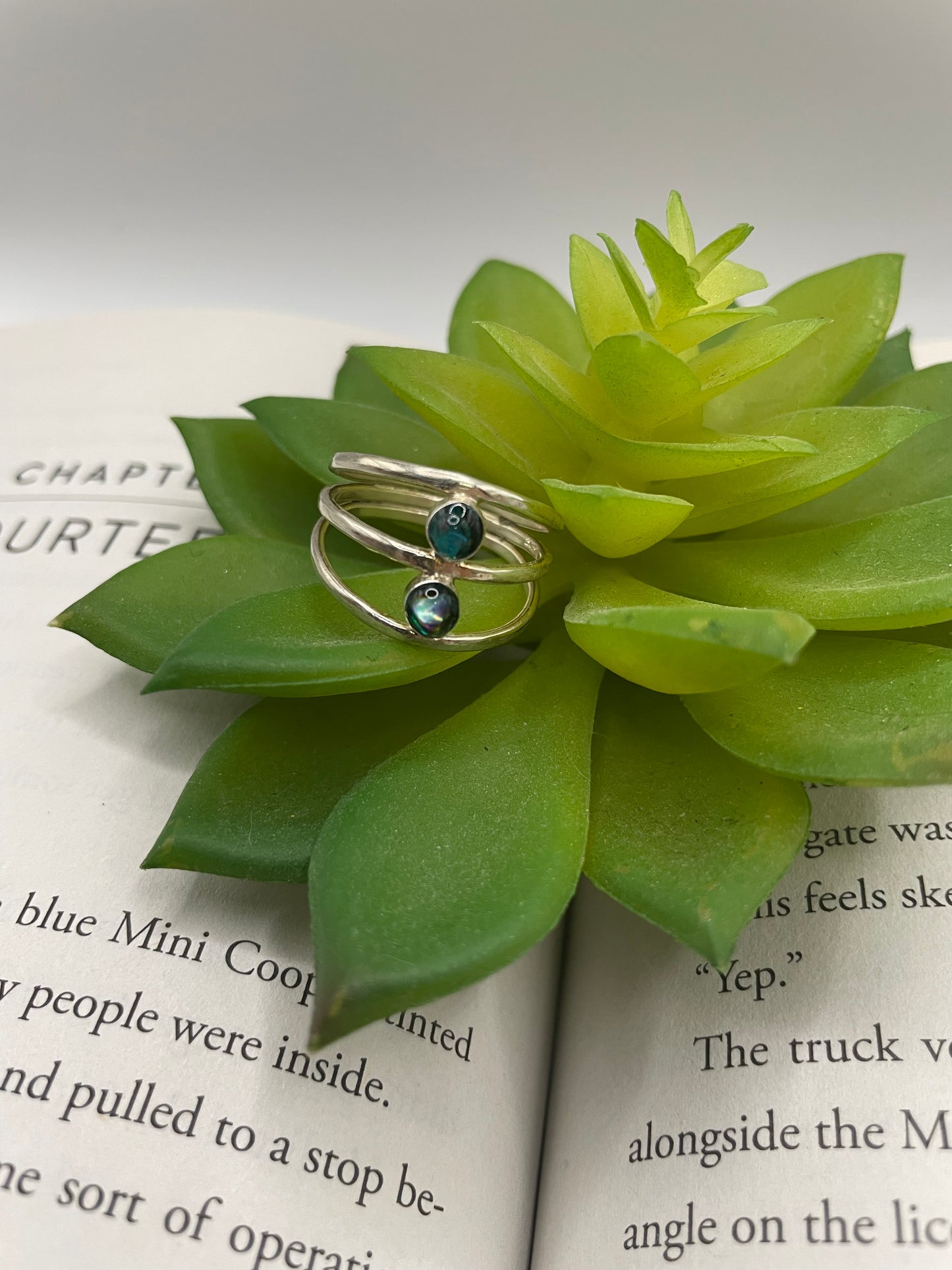 Bague double serti coquillage bleu-Taille 9US