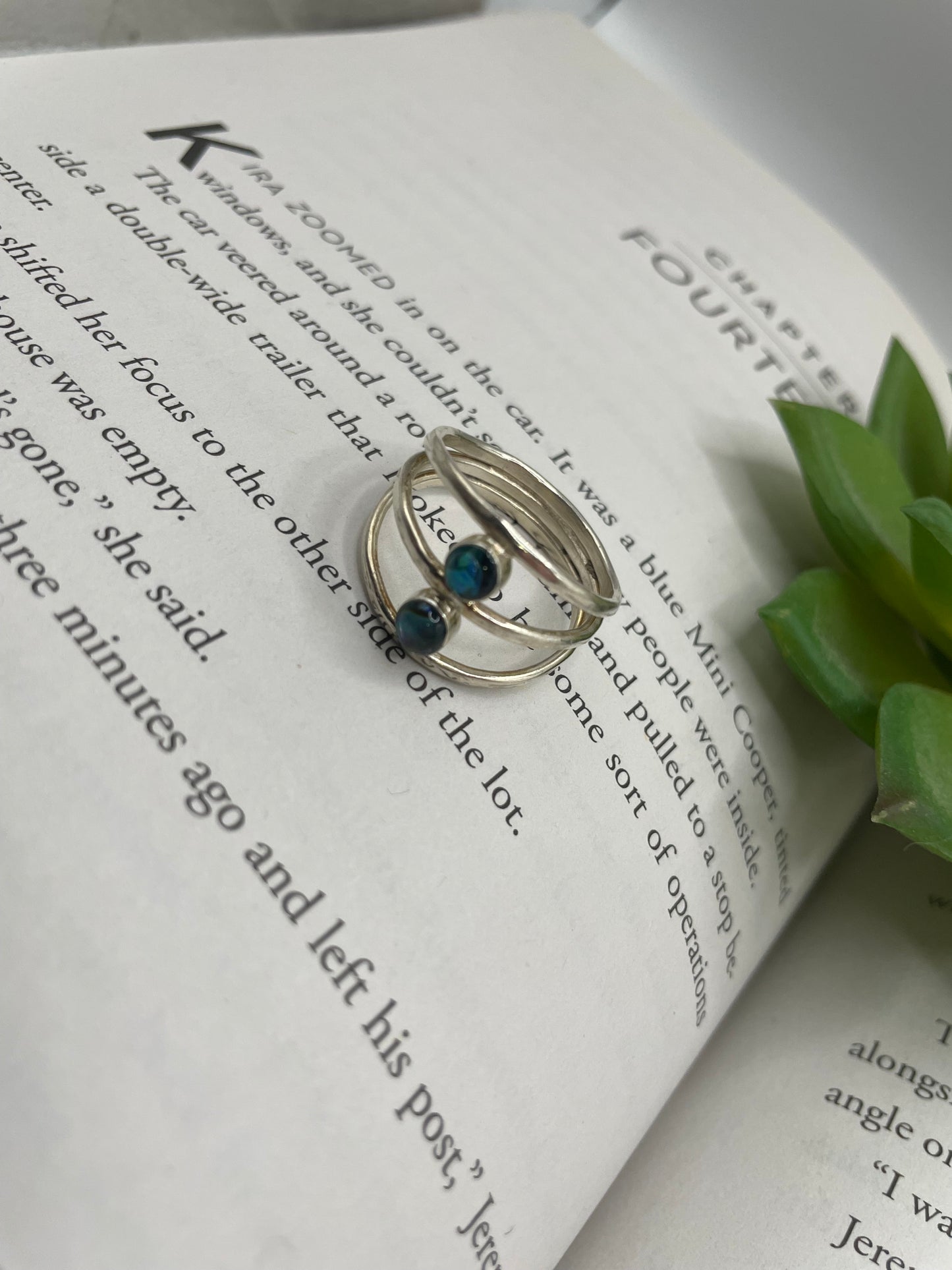 Bague double serti coquillage bleu-Taille 9US