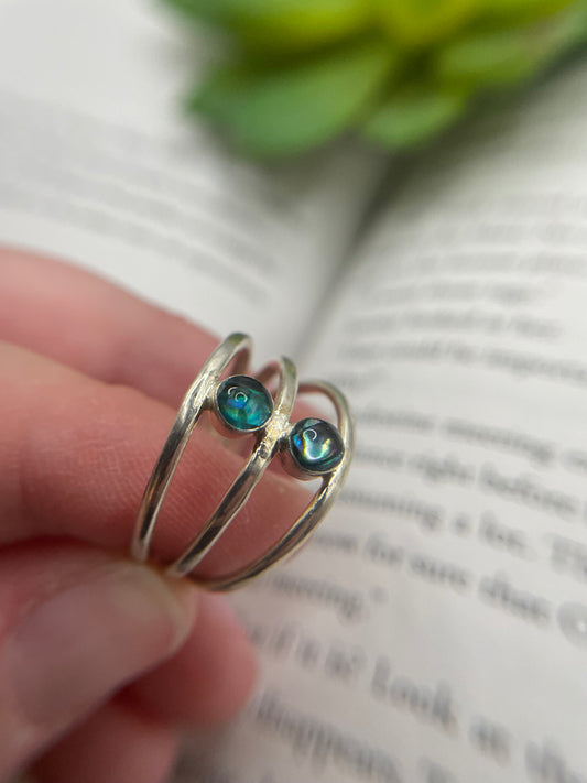 Bague double serti coquillage bleu-Taille 9US