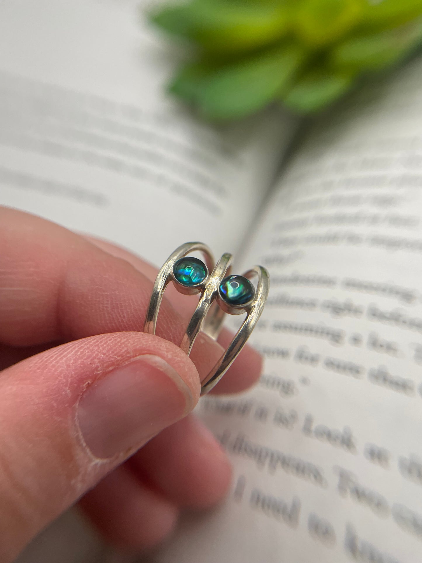 Bague double serti coquillage bleu-Taille 9US