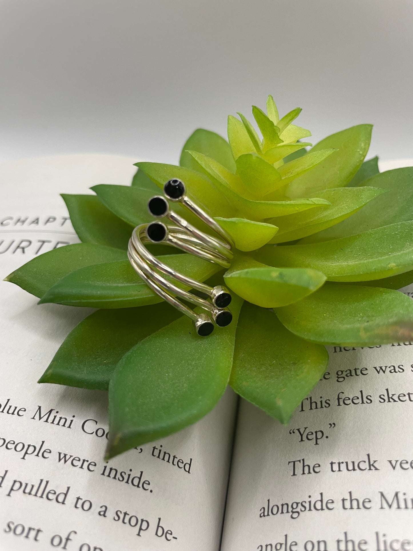 Six-Stone Adjustable Black Resin Ring-Size 8US