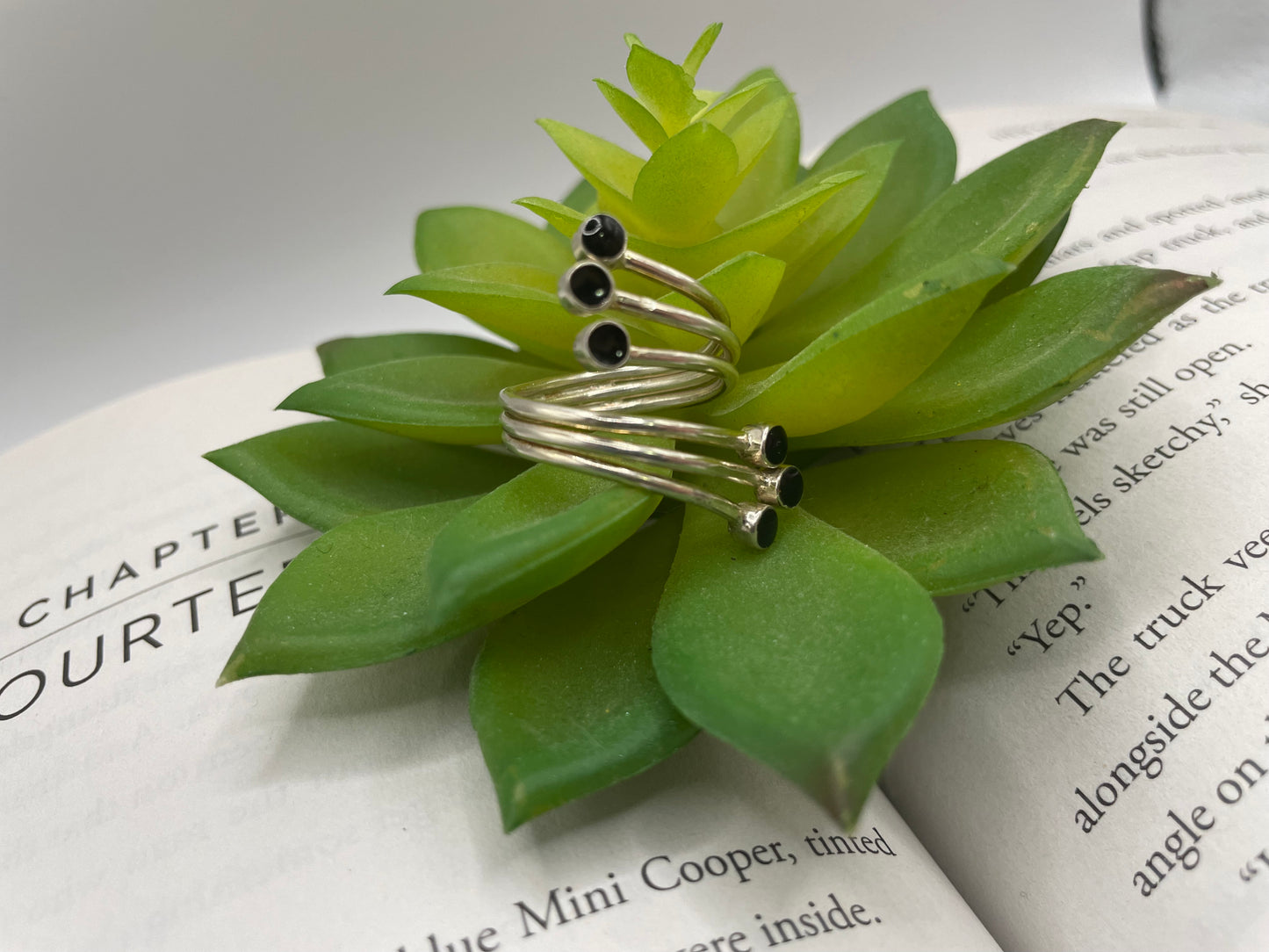 Six-Stone Adjustable Black Resin Ring-Size 8US