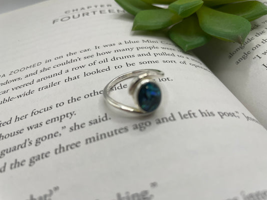 Bague ovale coquillage bleu-Taille 8US