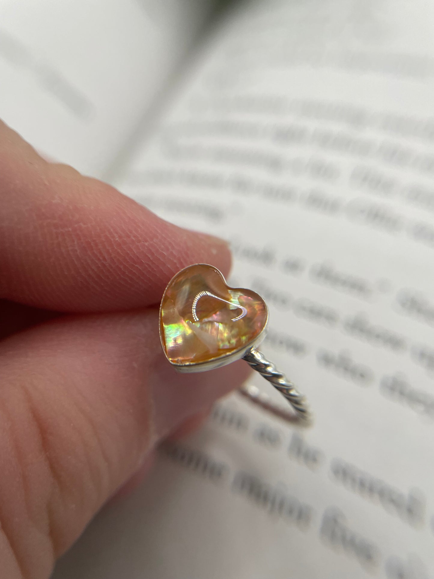 Pink Shell Heart Spiral Wire Ring-Size 8US