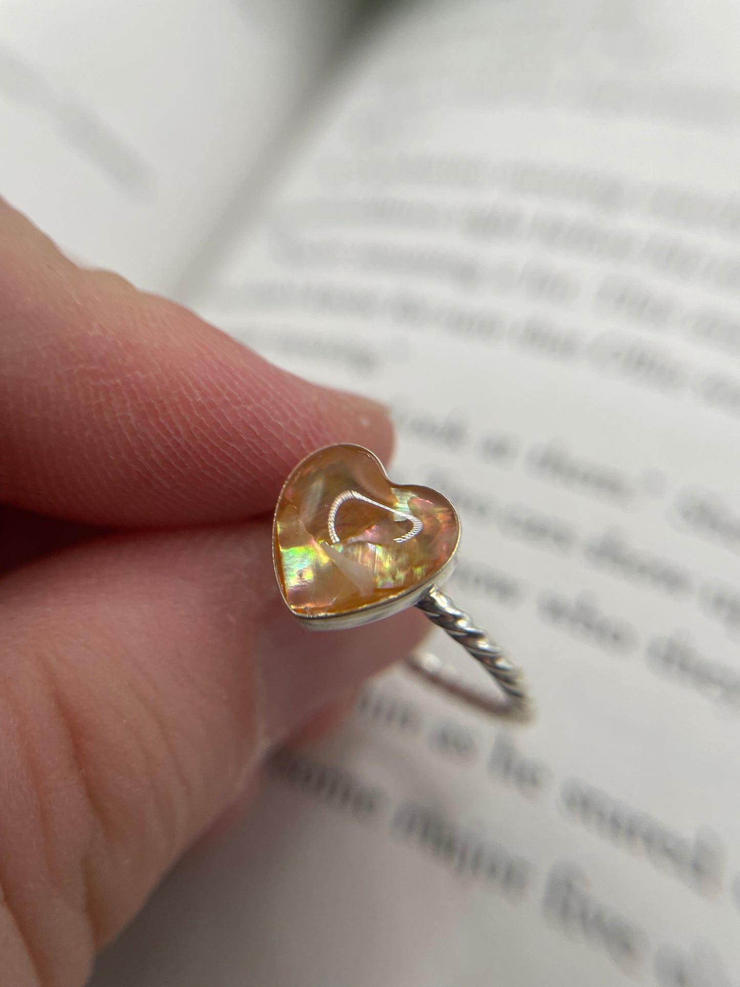 Pink Shell Heart Spiral Wire Ring-Size 8US