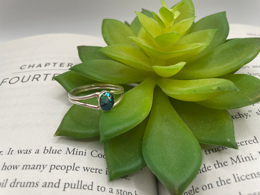 Bague ovale coquillage bleu à double anneau-Taille 11US