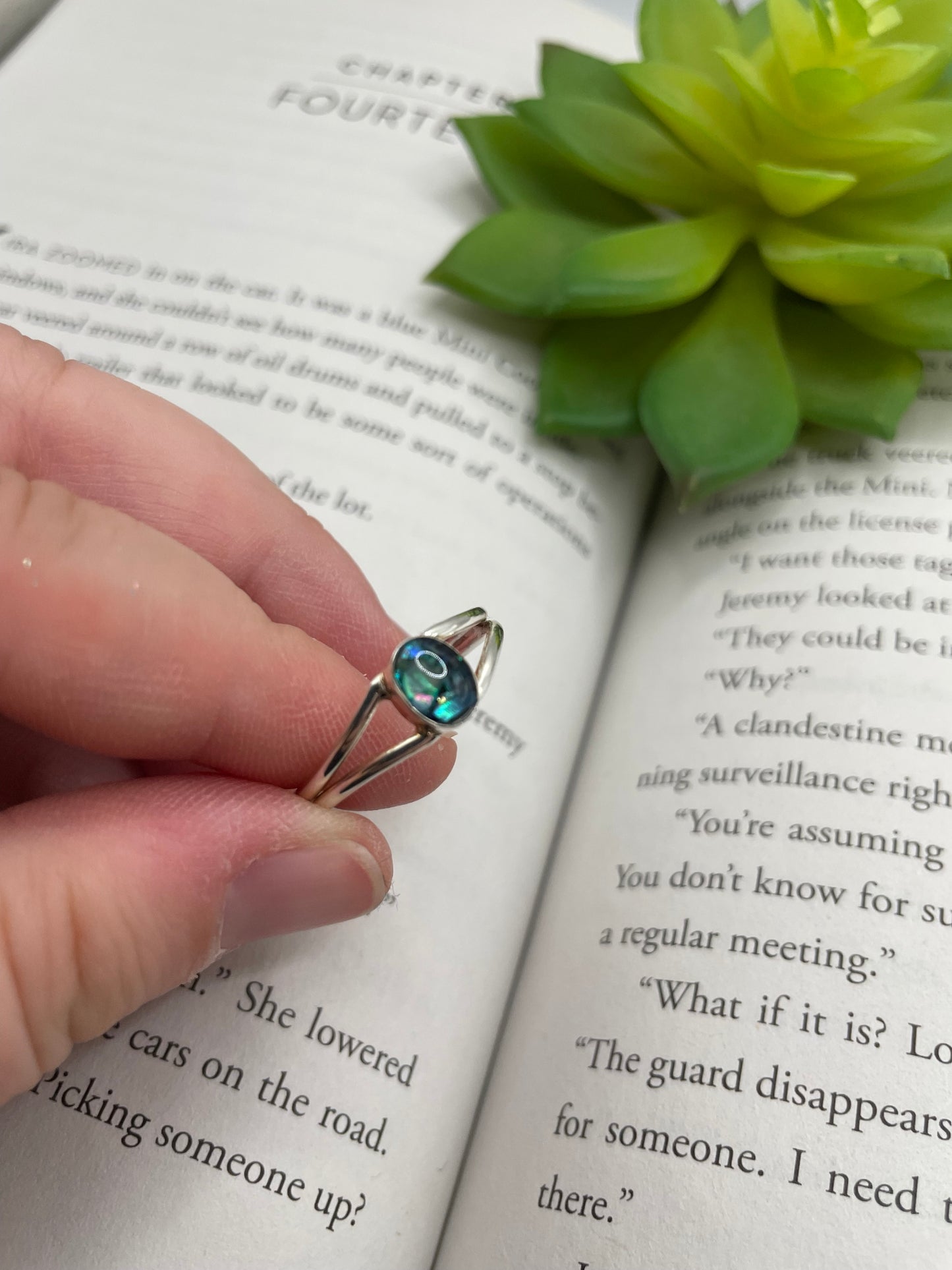 Oval Blue Shell Double Band Ring-Size 11US