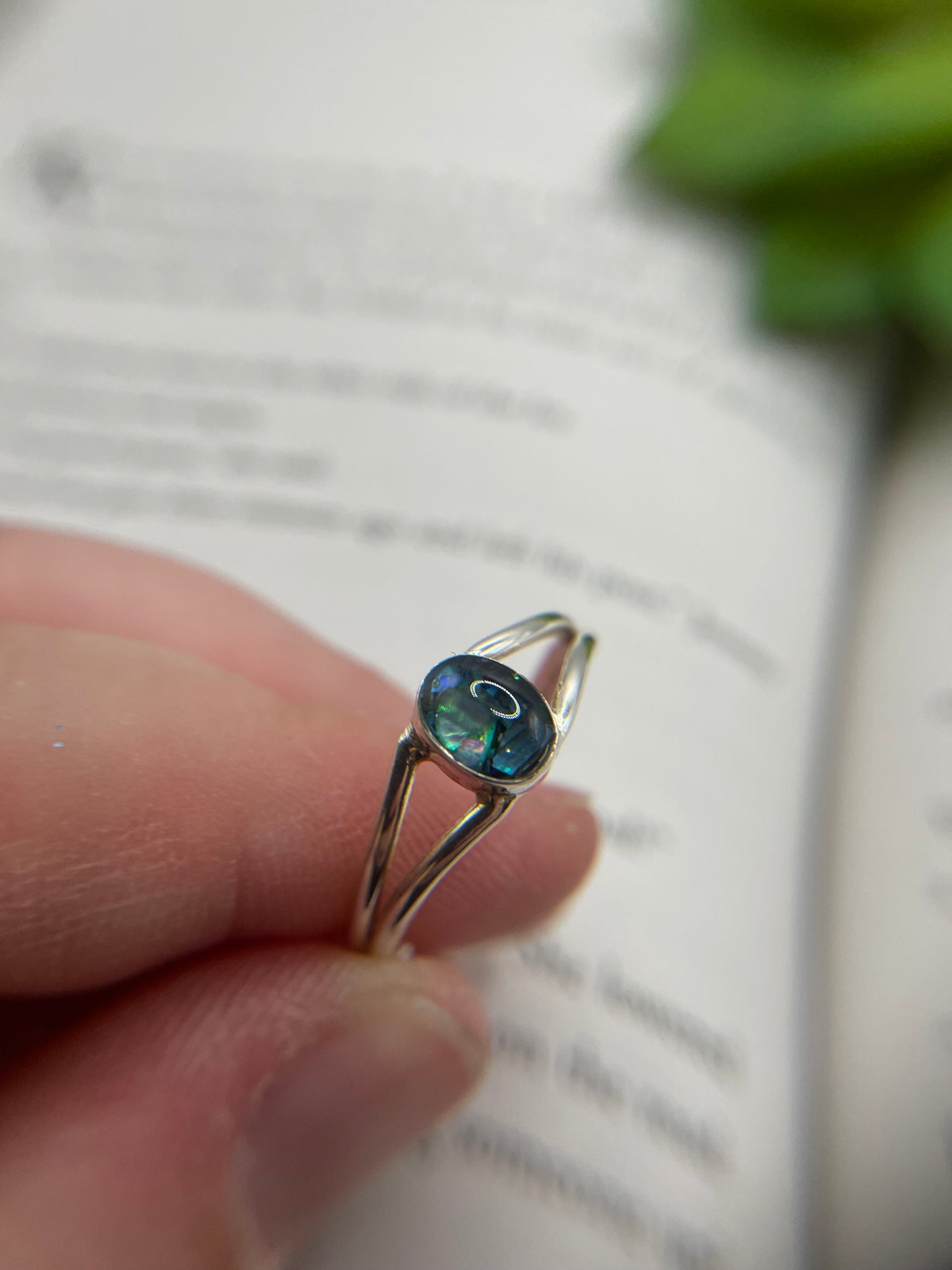 Oval Blue Shell Double Band Ring-Size 11US