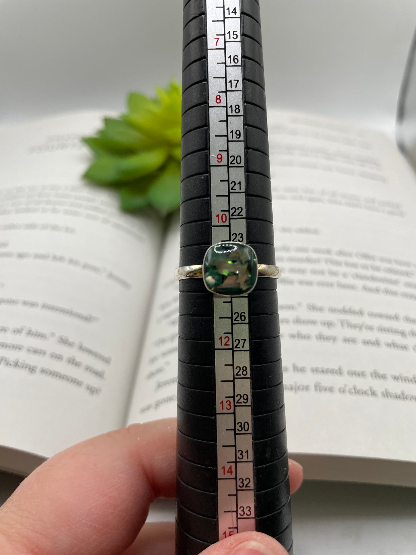 Square Blue/Green Shell Ring-Size 11US