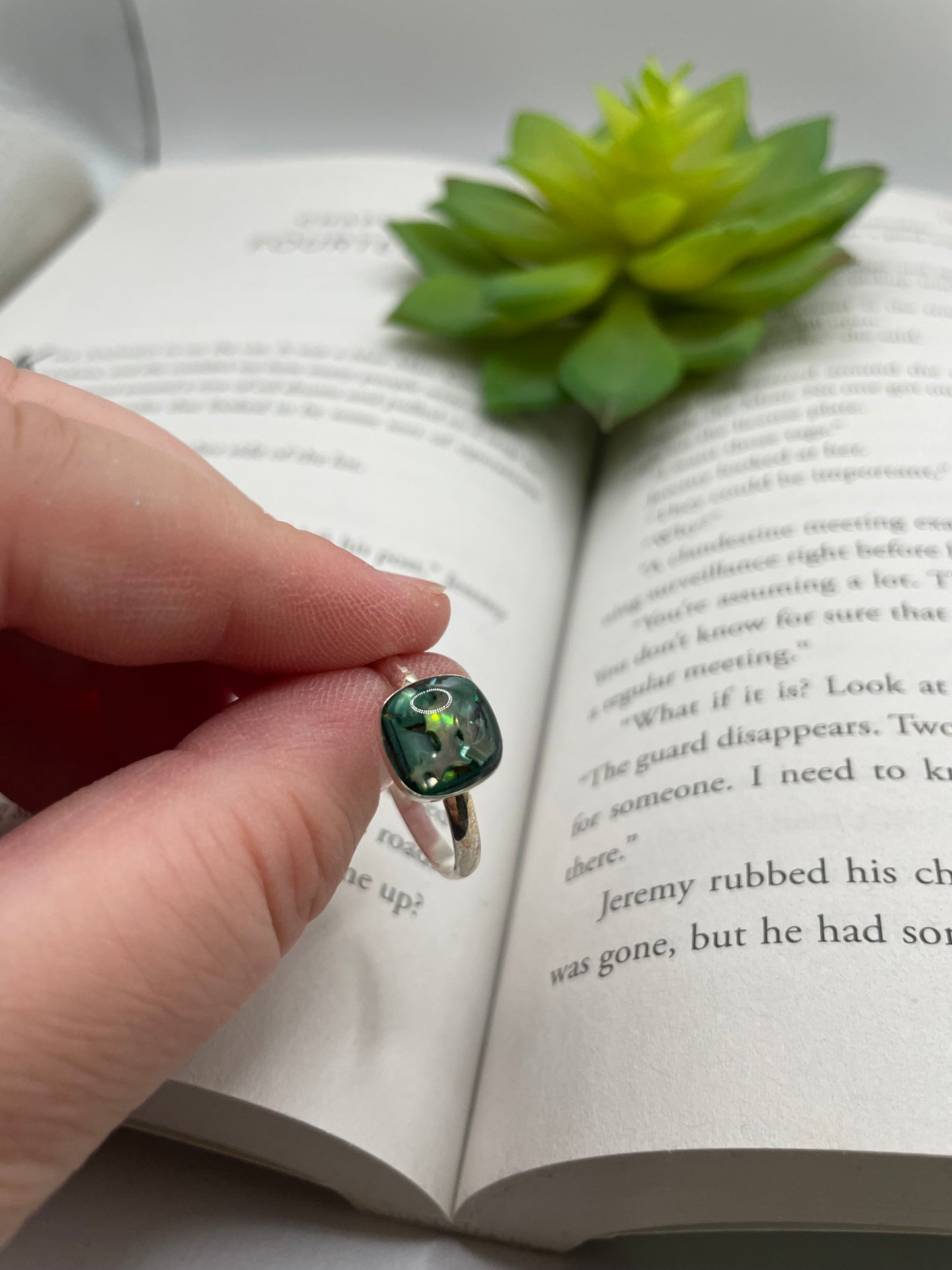 Square Blue/Green Shell Ring-Size 11US