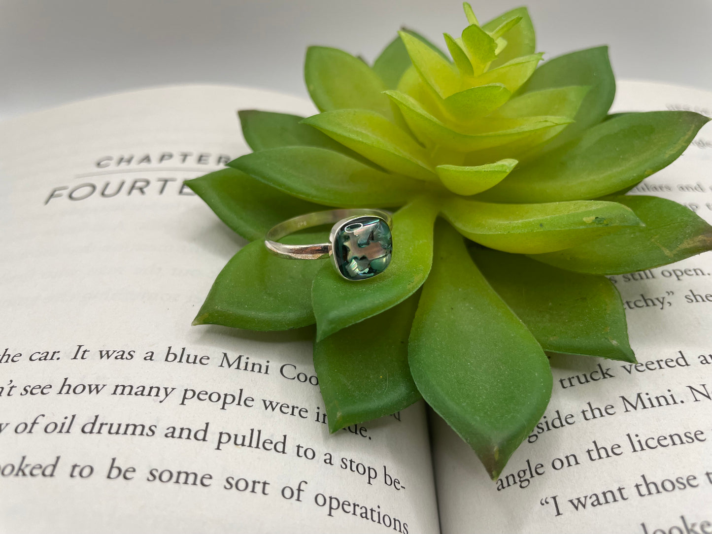 Square Blue/Green Shell Ring-Size 11US