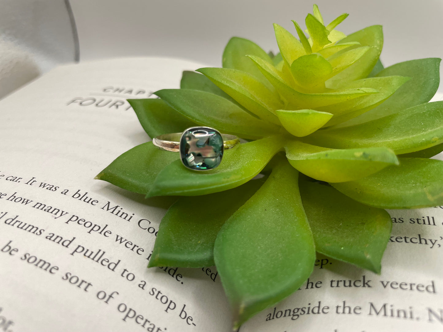 Square Blue/Green Shell Ring-Size 11US