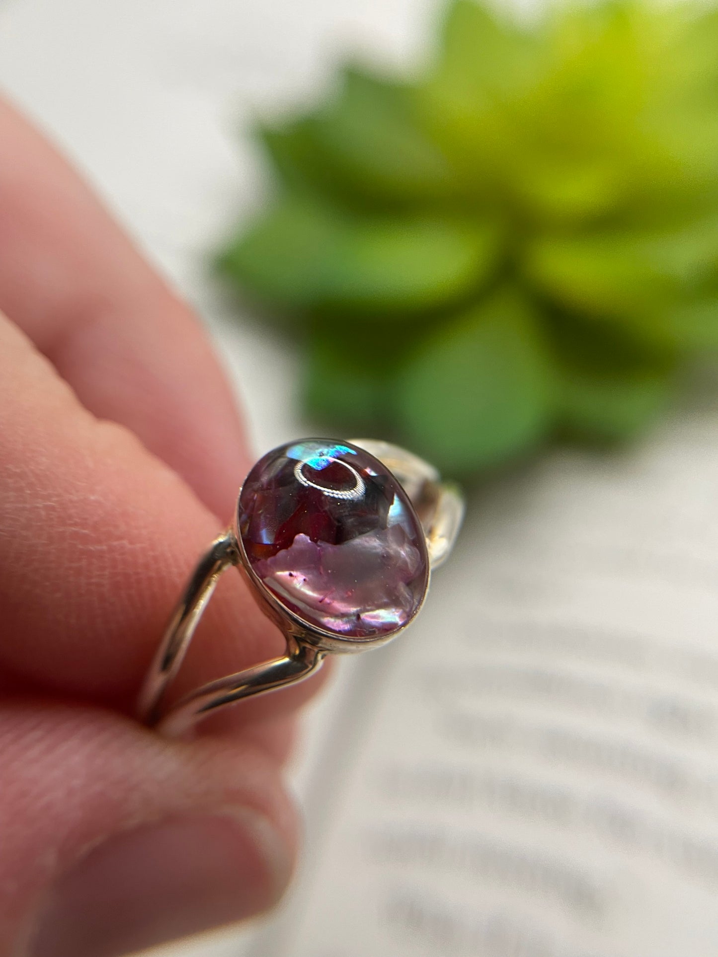 Pink Shell Oval Double Band Ring-Size 10½ US