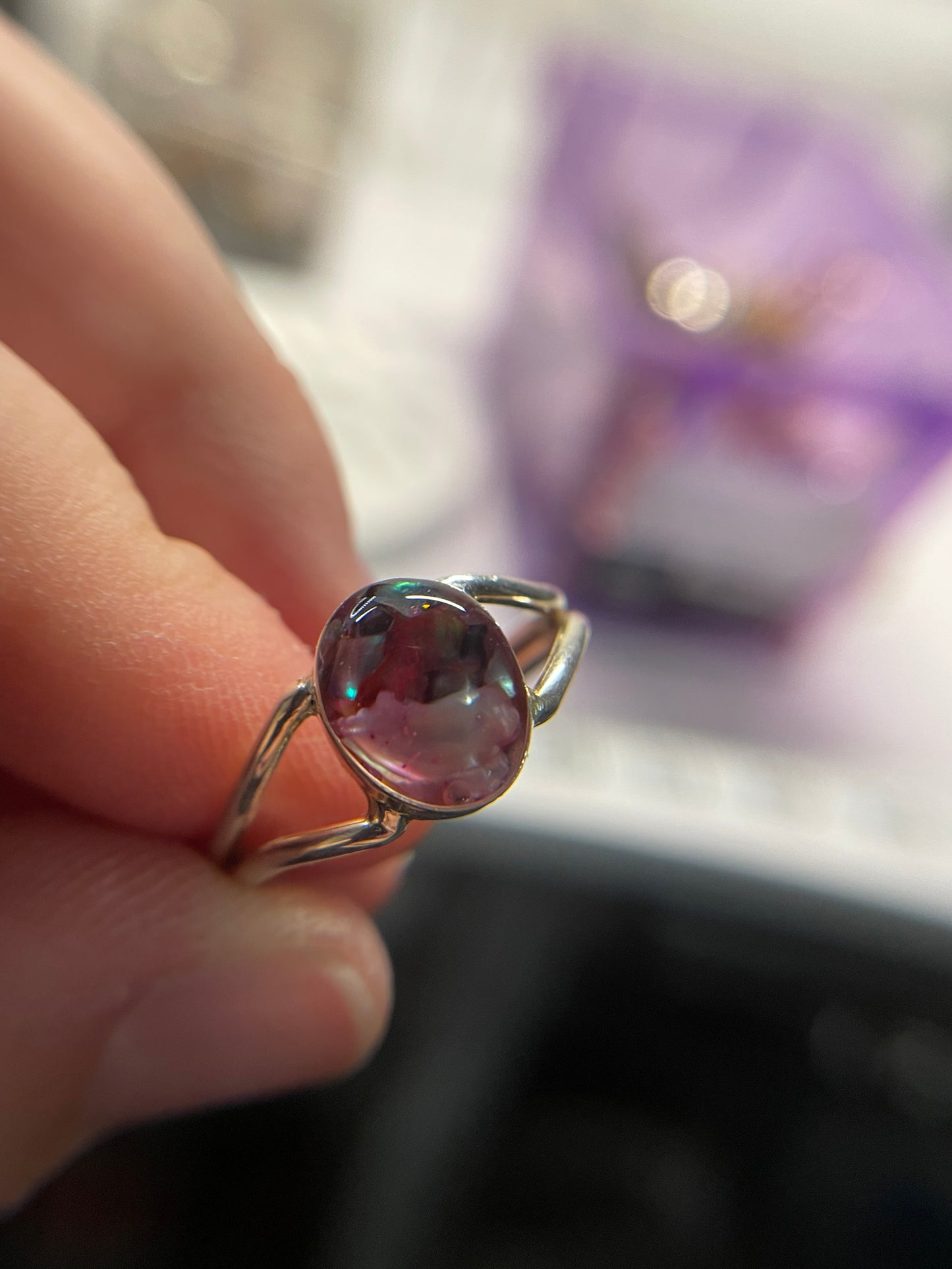 Pink Shell Oval Double Band Ring-Size 10½ US