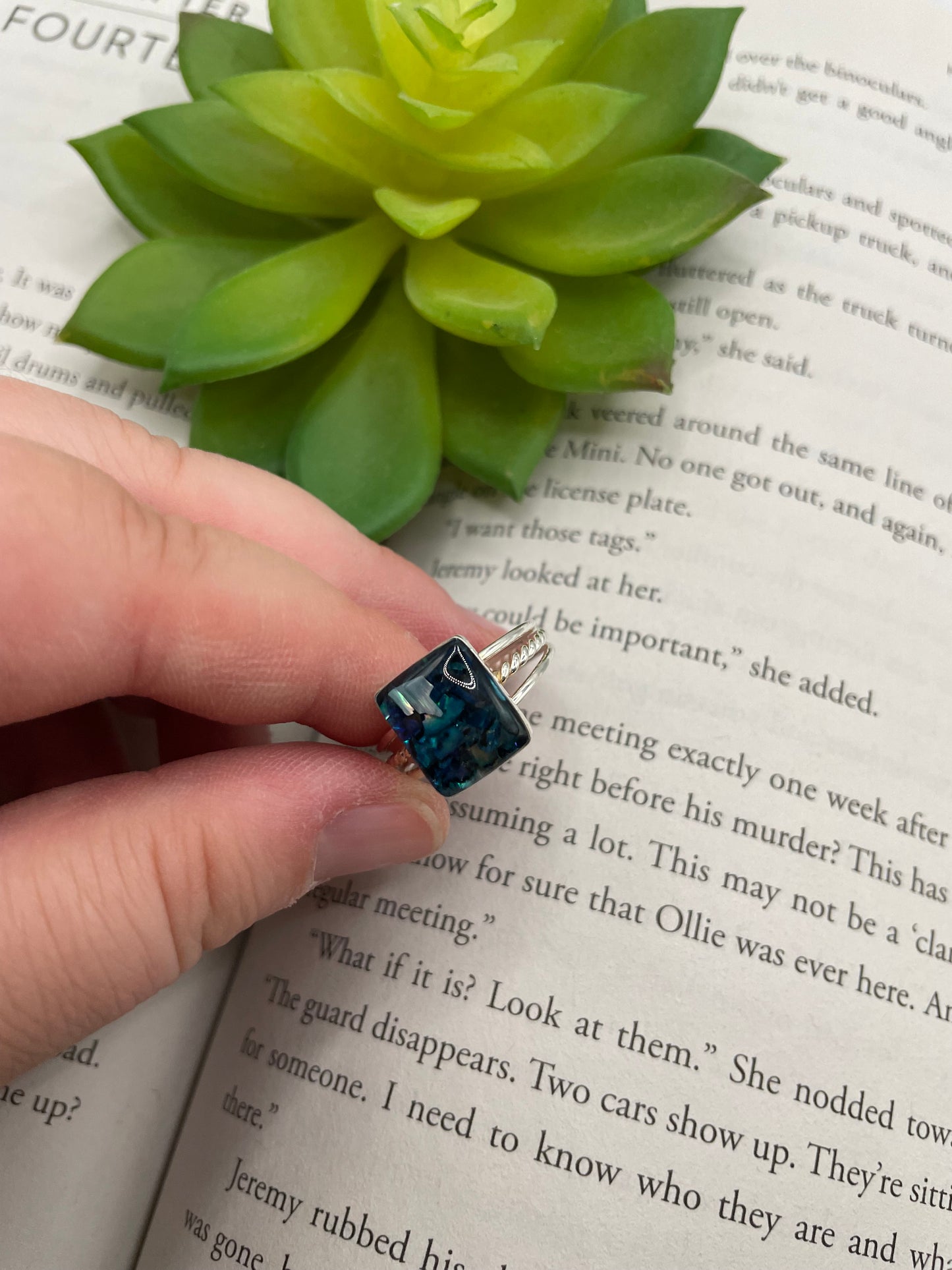 Blue Shell rectangle Triple Band Ring-Size 10US