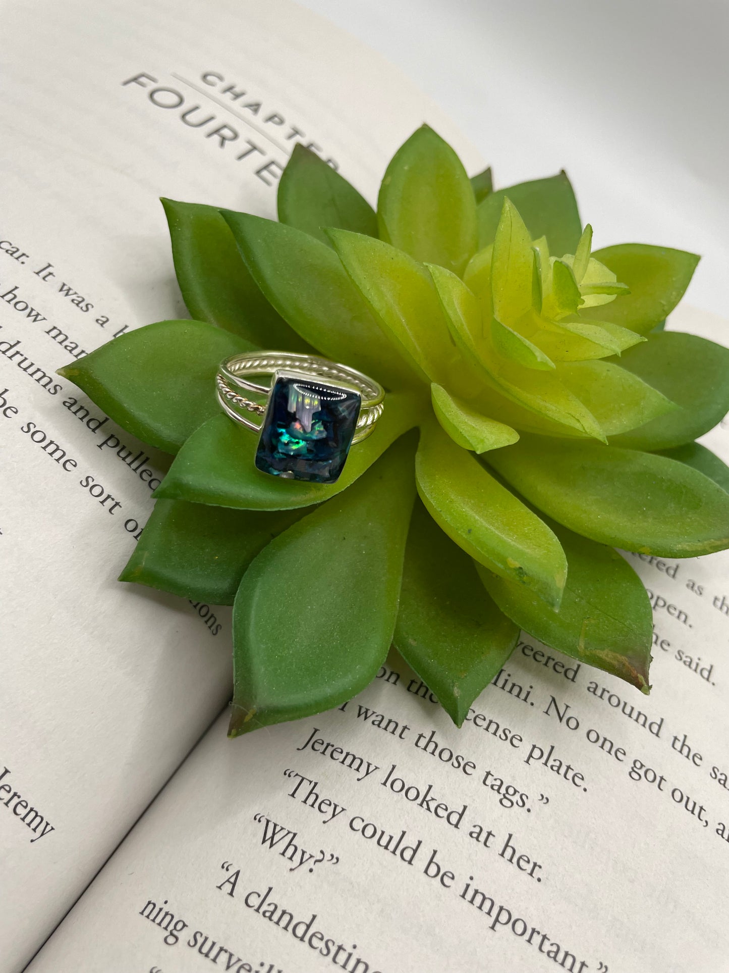 Blue Shell rectangle Triple Band Ring-Size 10US