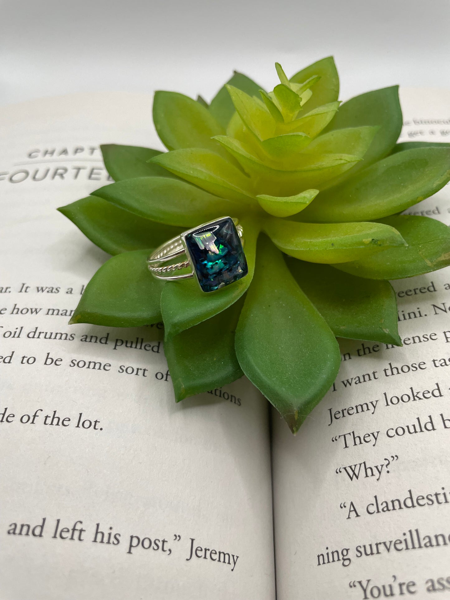 Blue Shell rectangle Triple Band Ring-Size 10US