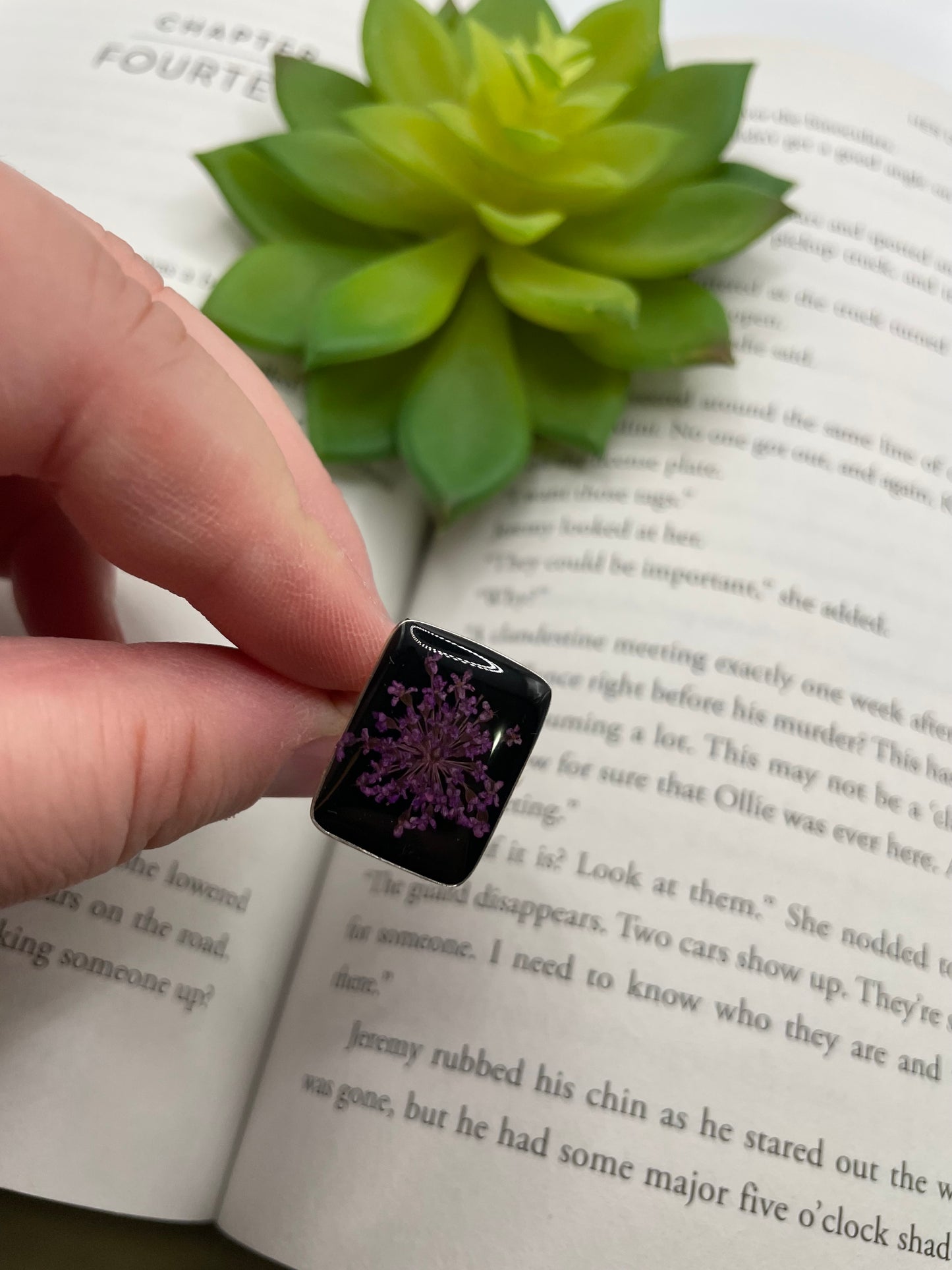 Purple Queen Anne’s Lace Statement Ring-Size 10US