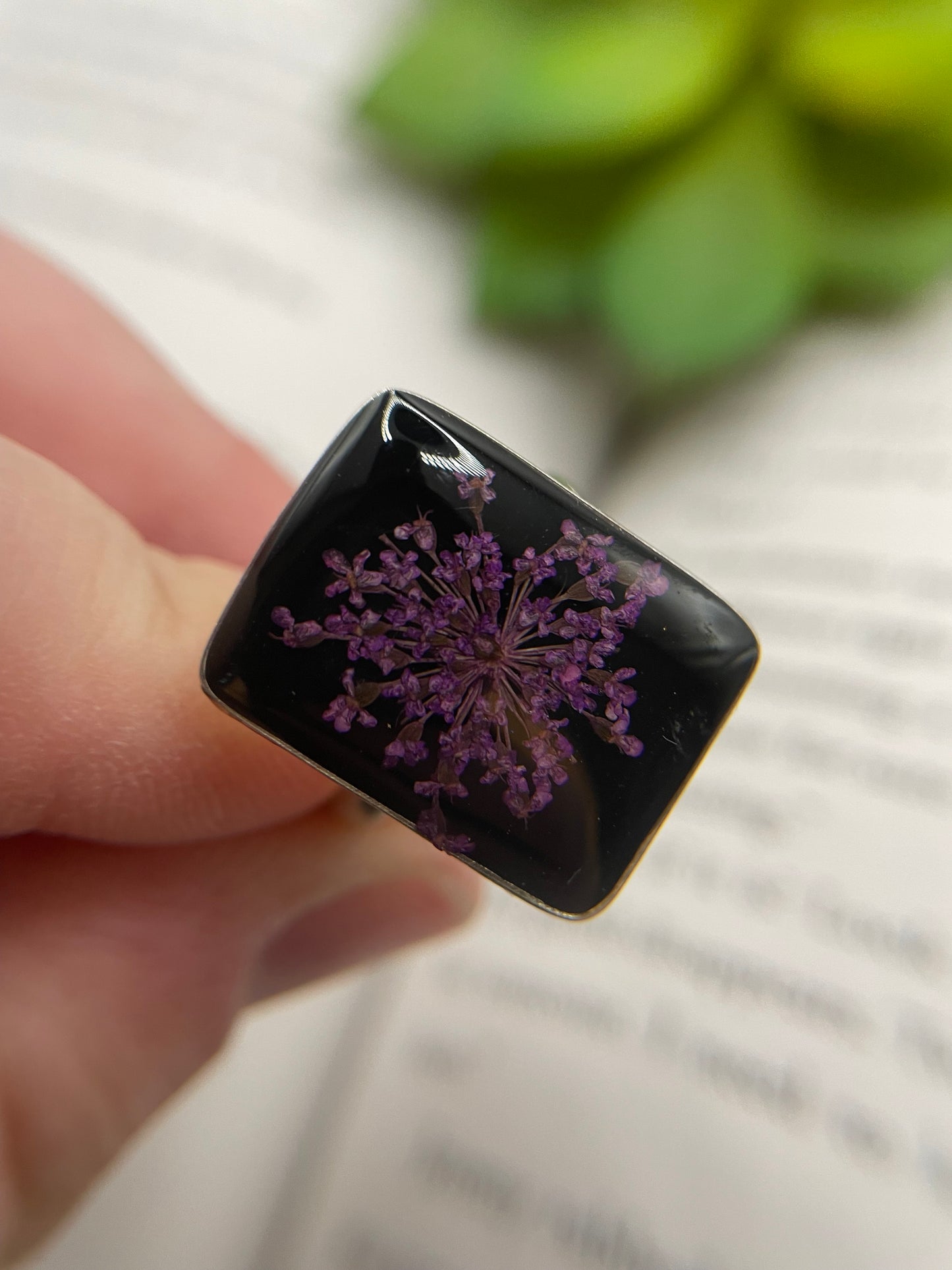 Purple Queen Anne’s Lace Statement Ring-Size 10US