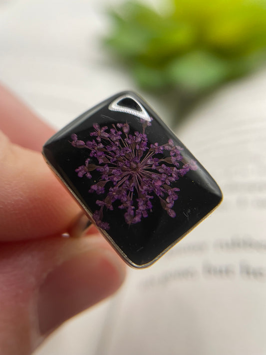 Purple Queen Anne’s Lace Statement Ring-Size 10US