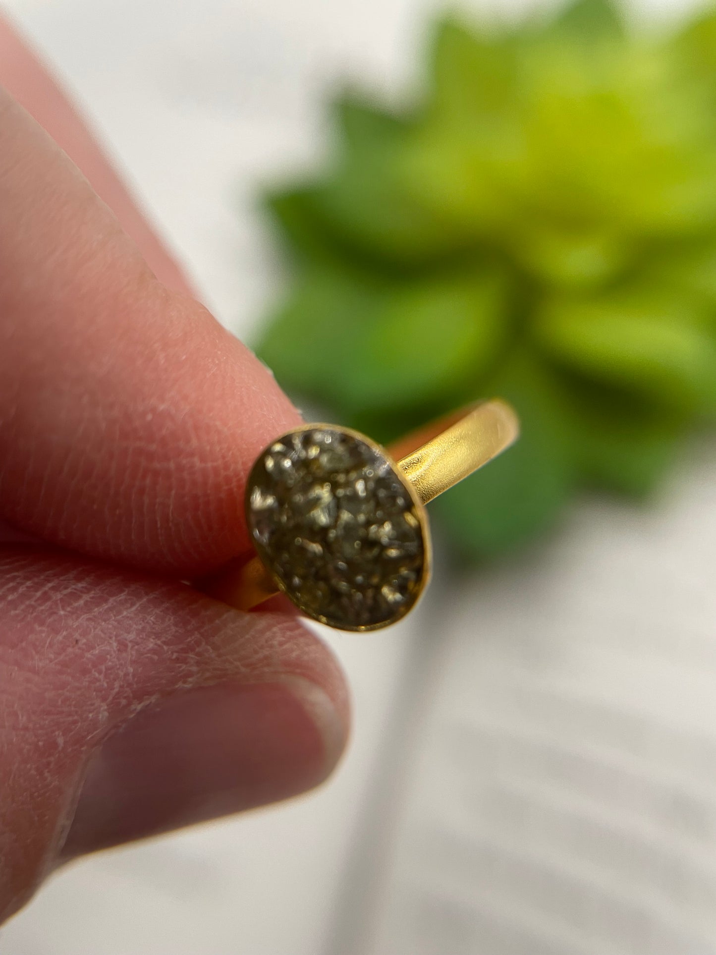 Gold Oval Textured Ring-Size 9US