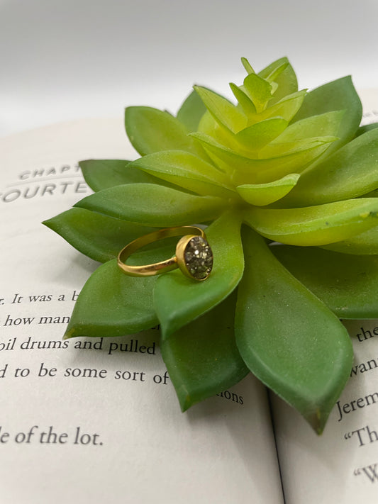 Gold Oval Textured Ring-Size 9US