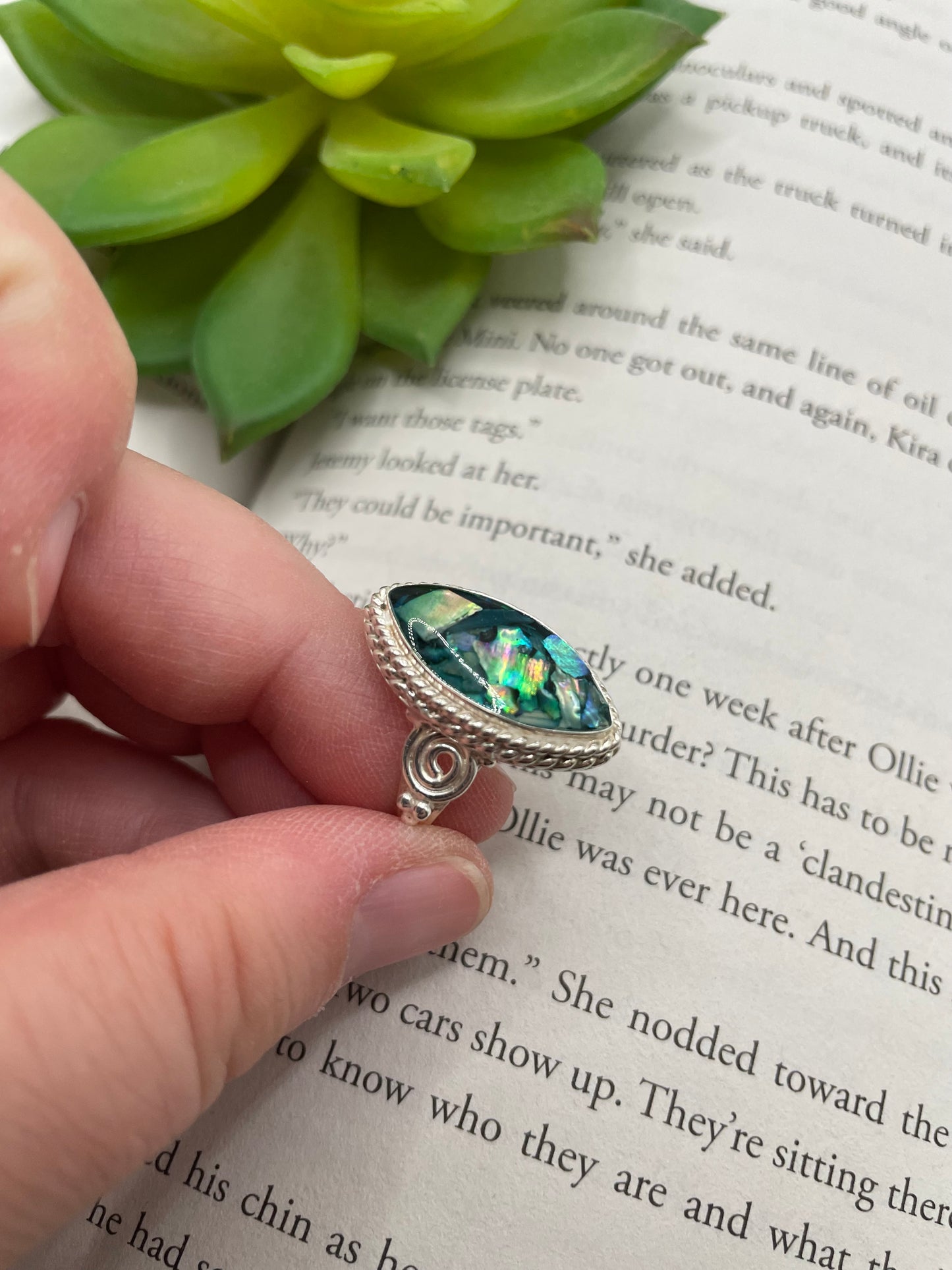 Marquise Blue Shell Detail Ring-Size 8US