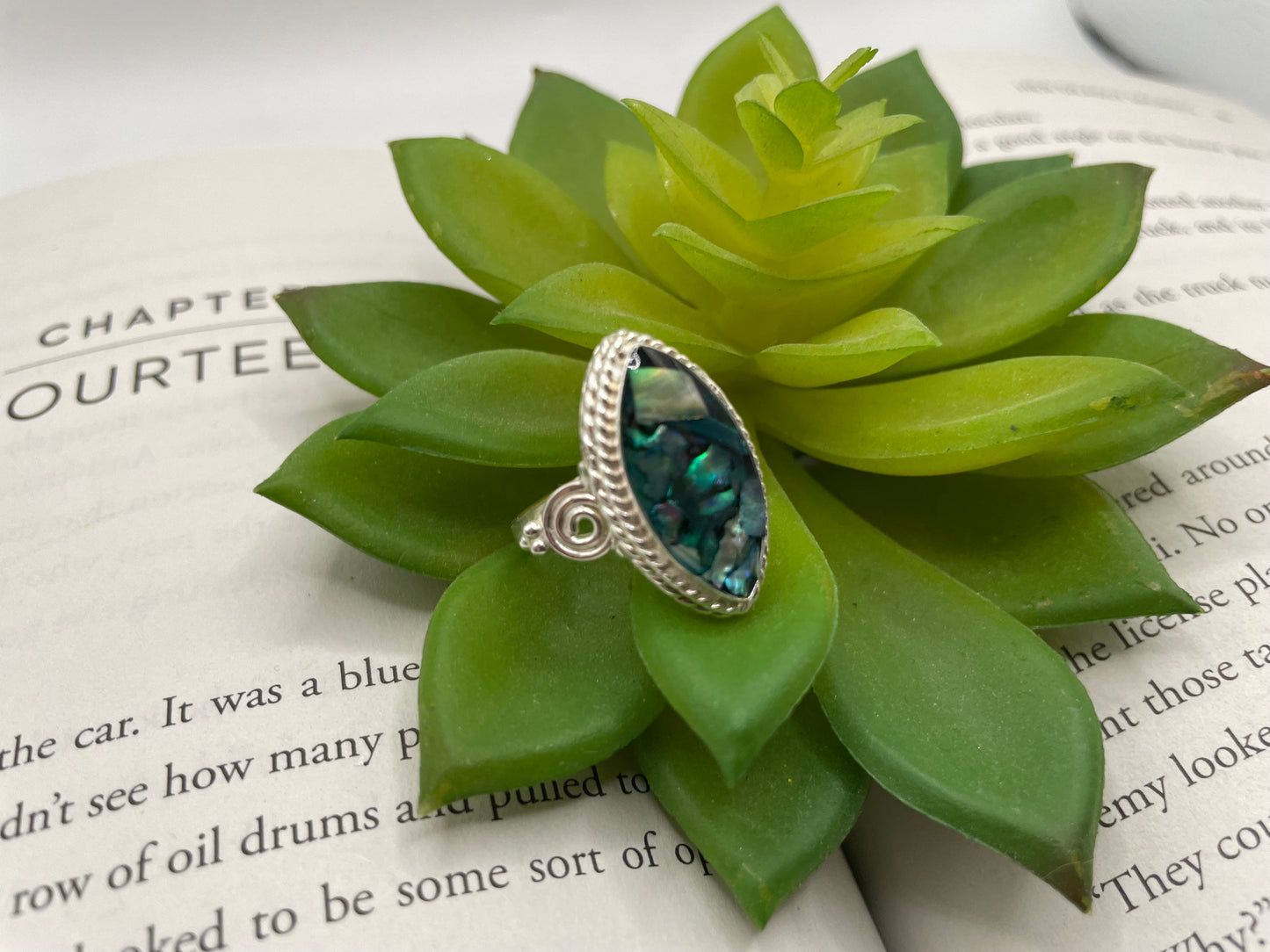 Marquise Blue Shell Detail Ring-Size 8US