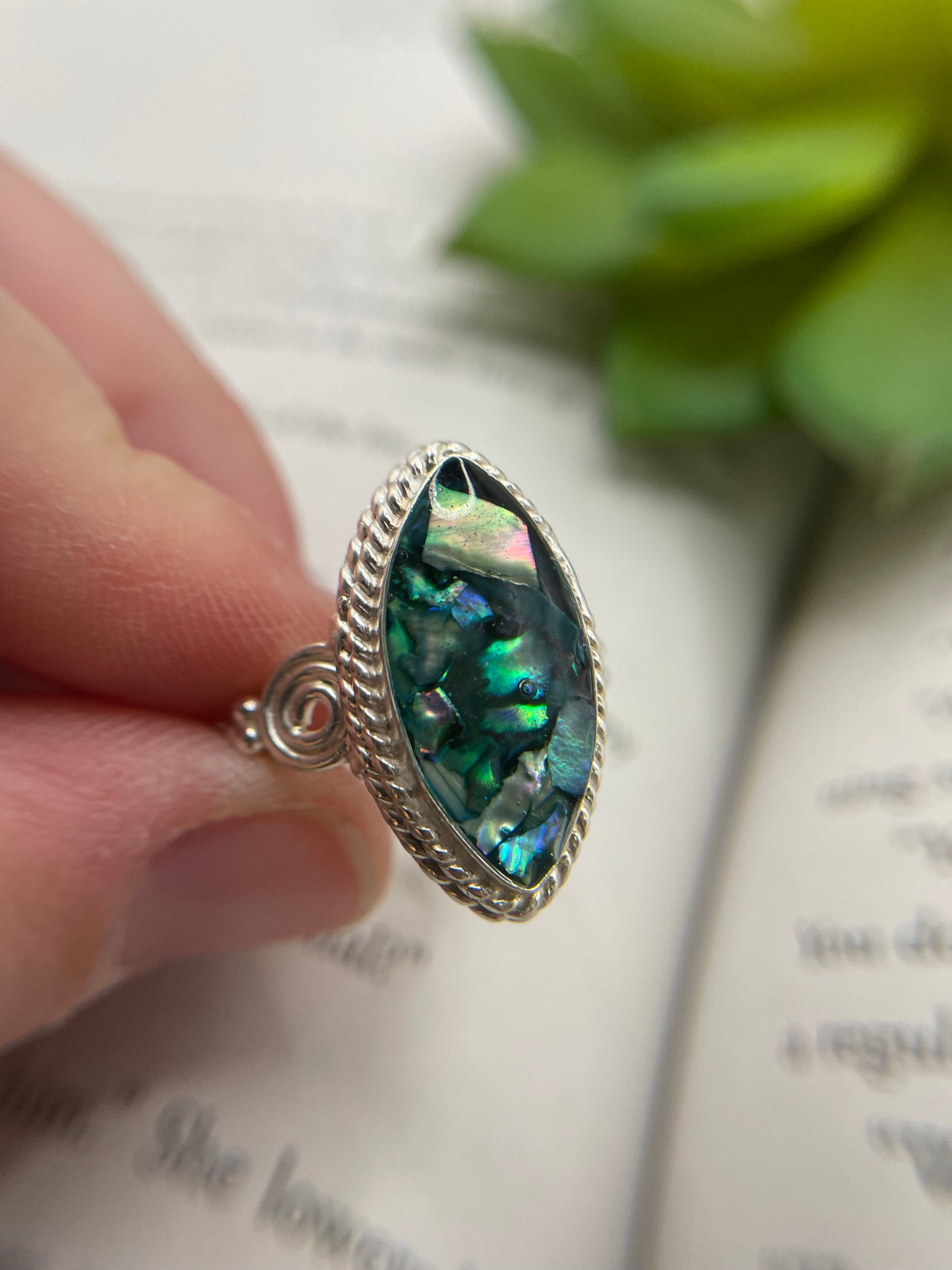 Marquise Blue Shell Detail Ring-Size 8US