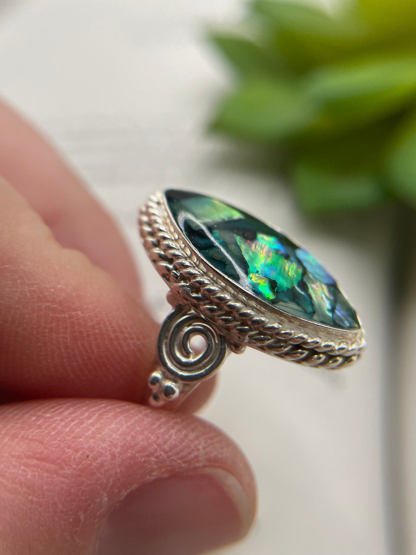 Marquise Blue Shell Detail Ring-Size 8US