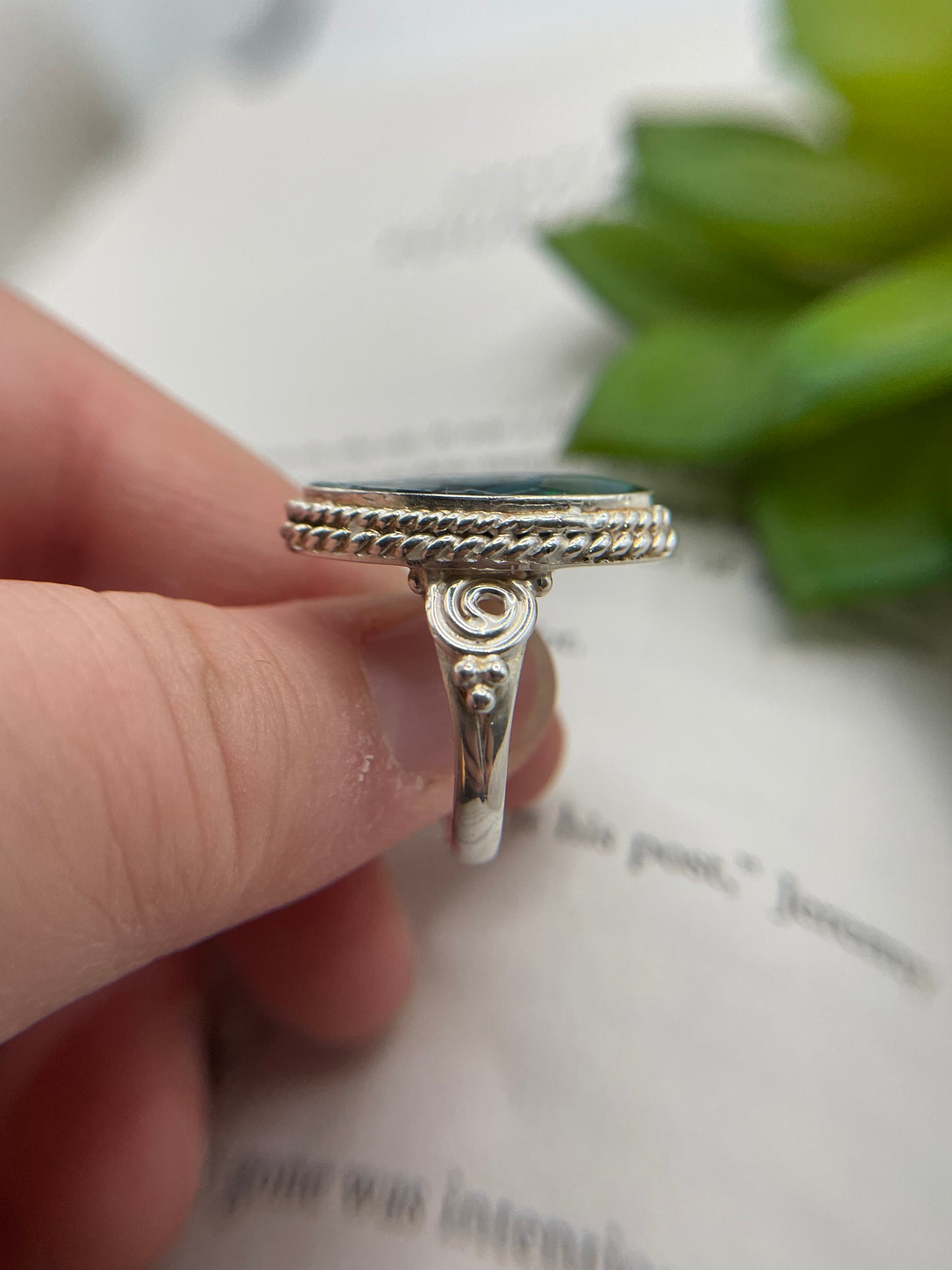 Marquise Blue Shell Detail Ring-Size 8US