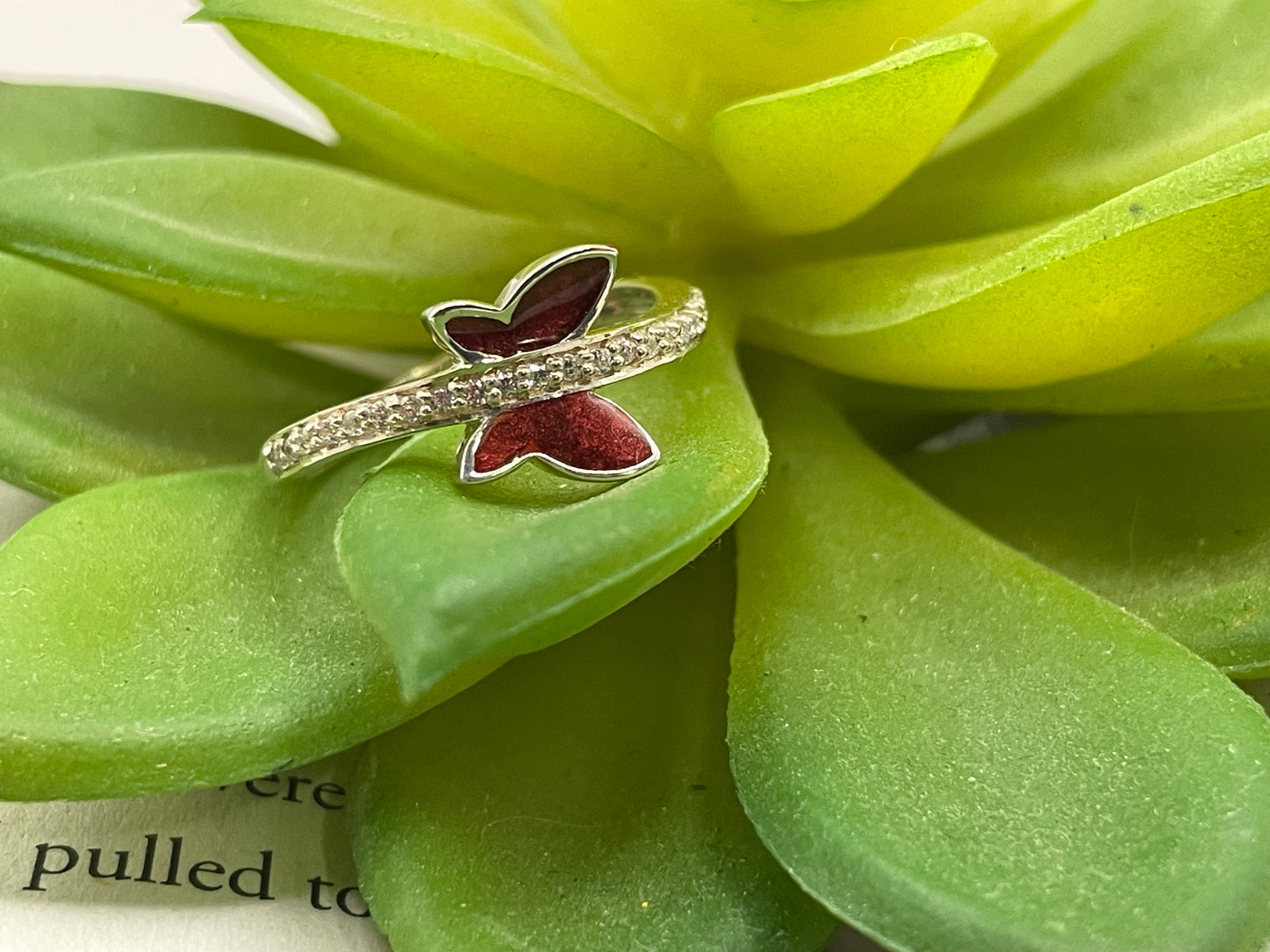 Red Butterfly ring with Zircon-Size 7 ½ US