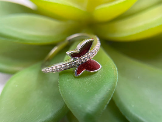 Red Butterfly ring with Zircon-Size 7 ½ US