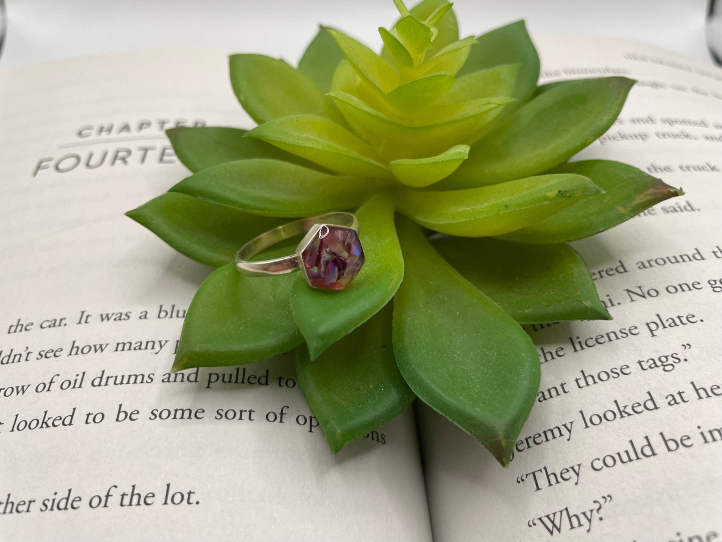 Pink Shell Hexagon Ring-Size 10US