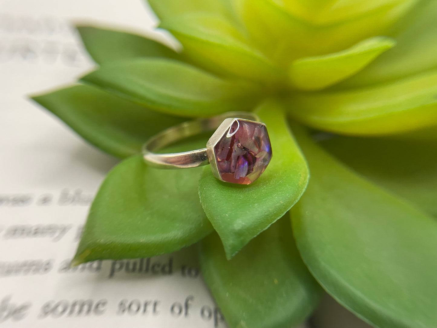 Pink Shell Hexagon Ring-Size 10US