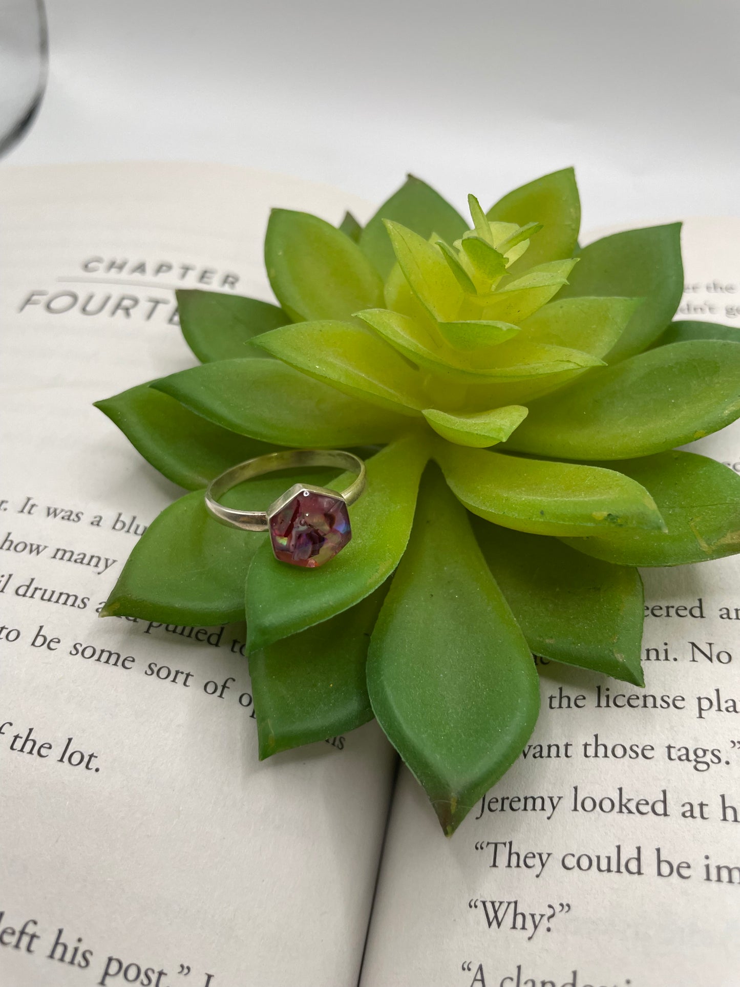 Pink Shell Hexagon Ring-Size 10US