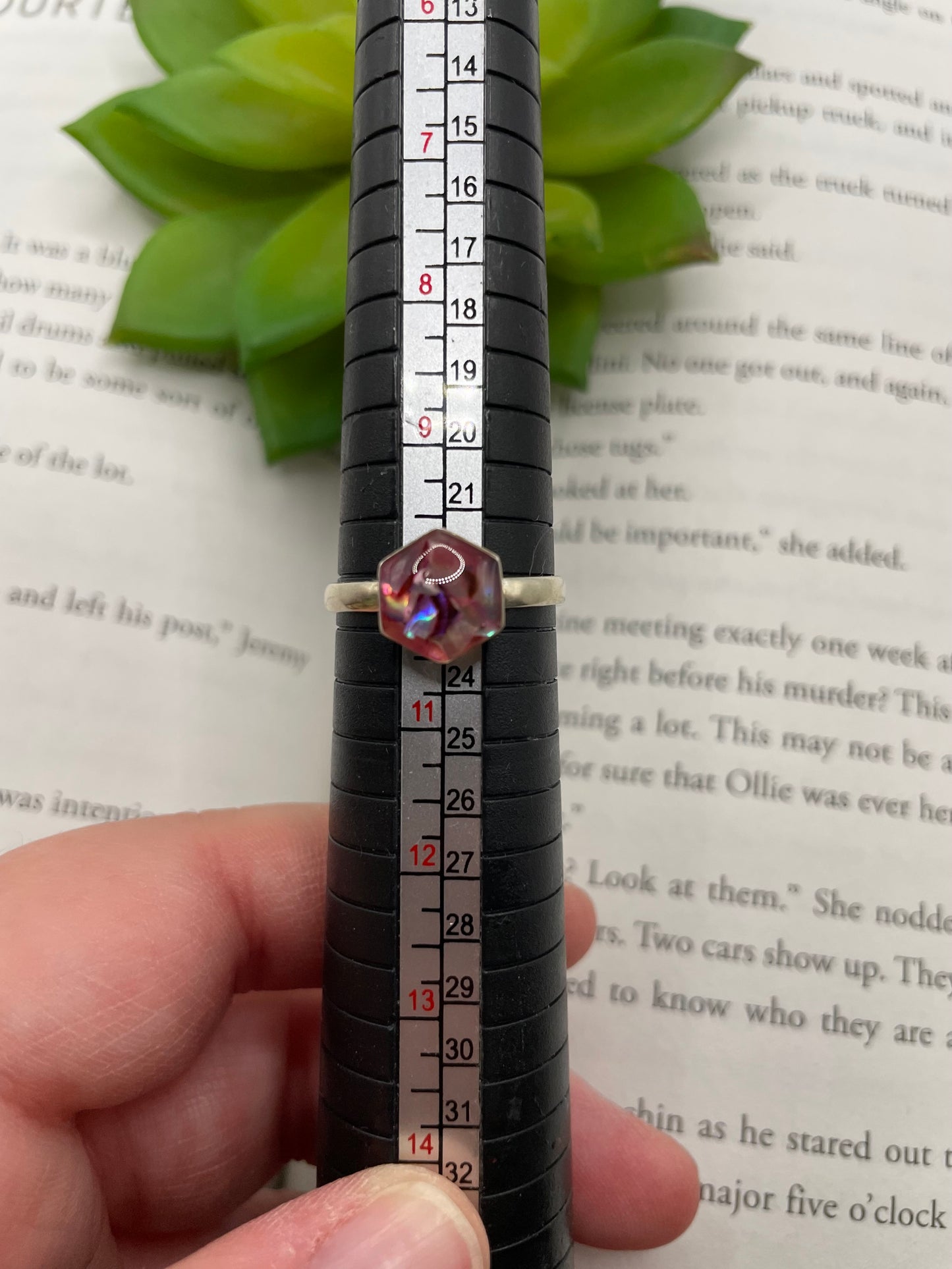 Pink Shell Hexagon Ring-Size 10US